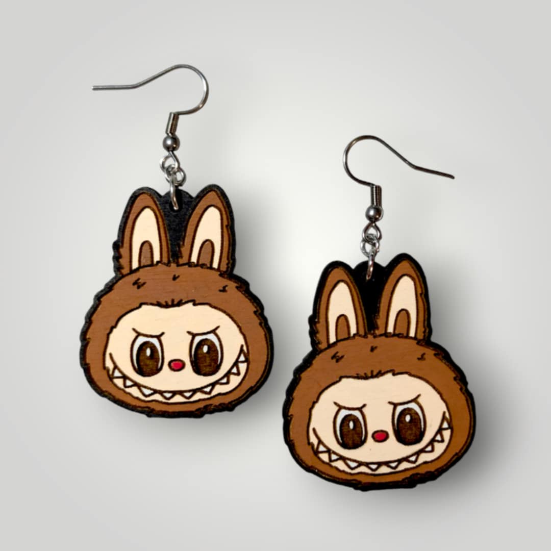 Labubu Monster Hand Painted Wood Earrings