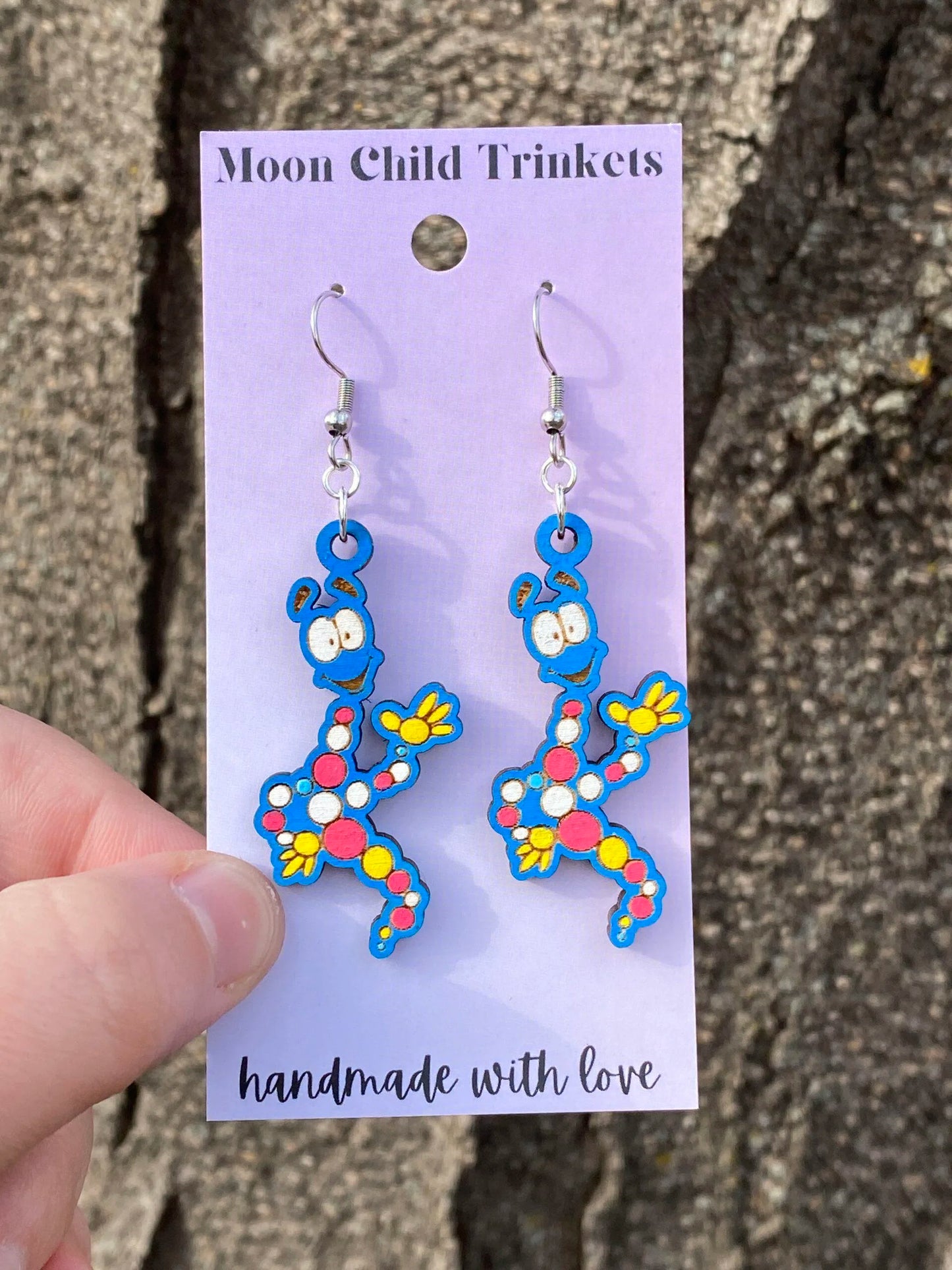 Jurassic Park Mr DNA Hand Painted Wood Dangle Earrings image 3