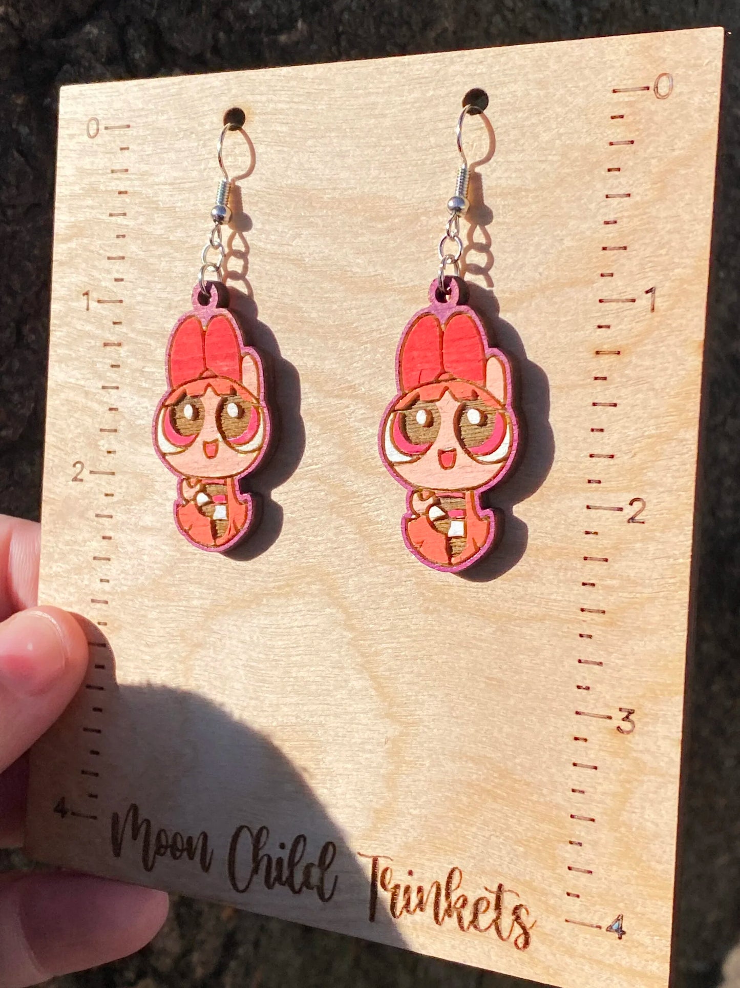 Powerpuff Girls Blossom Hand Painted Wood Dangle Earrings image 2