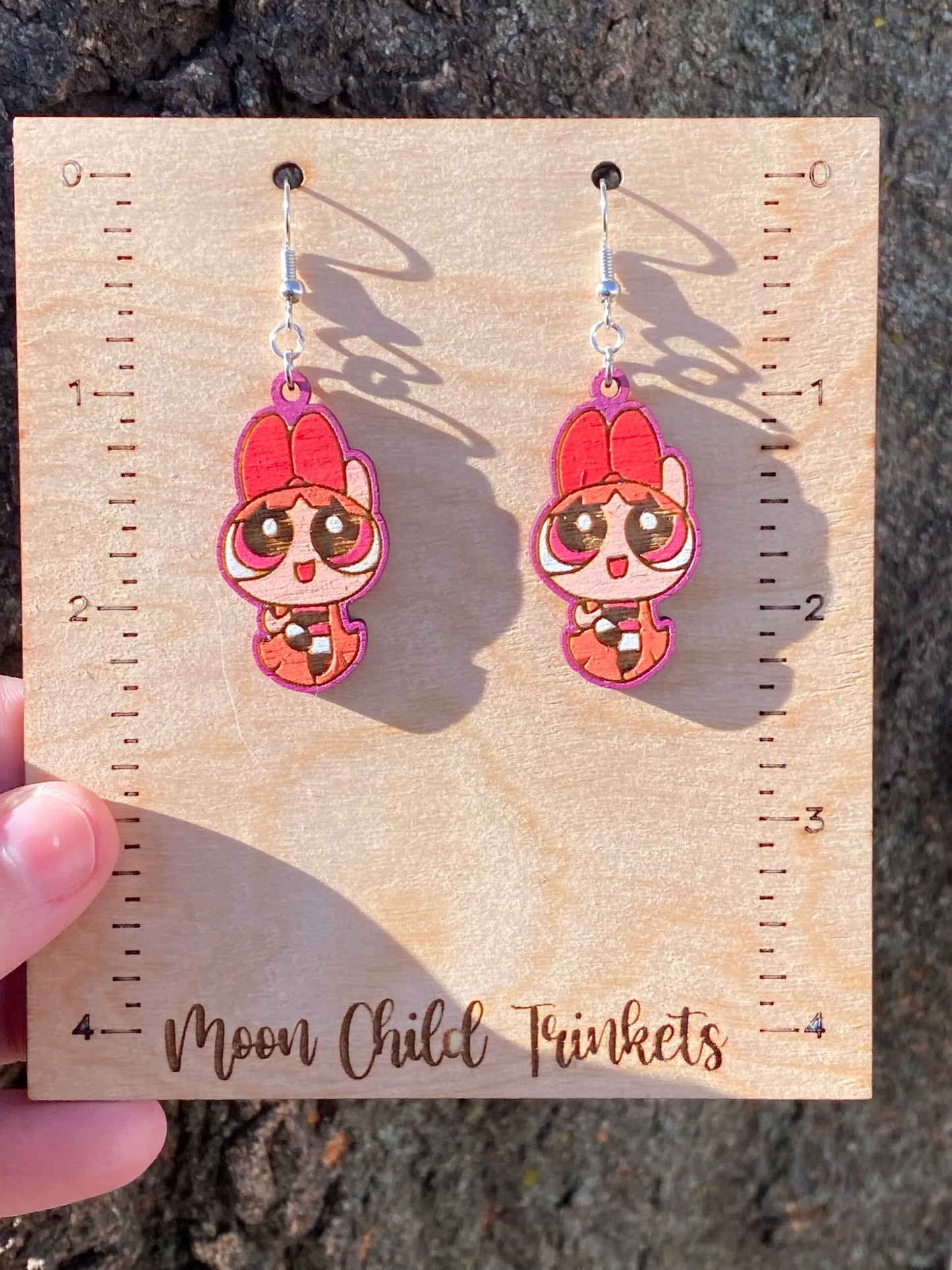 Powerpuff Girls Blossom Hand Painted Wood Dangle Earrings image 1