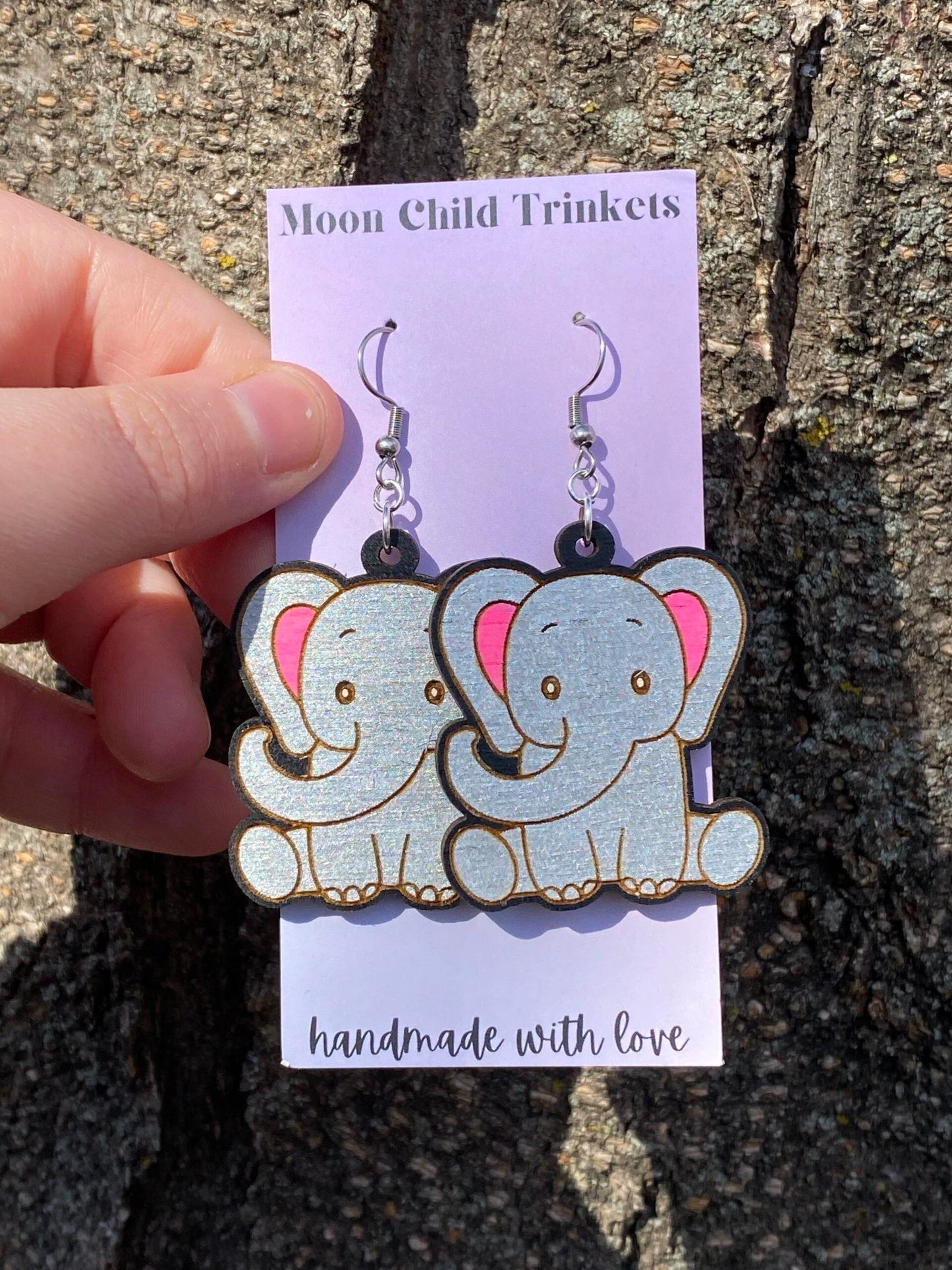 Elephant Kawaii Hand Painted Wood Earrings image 2