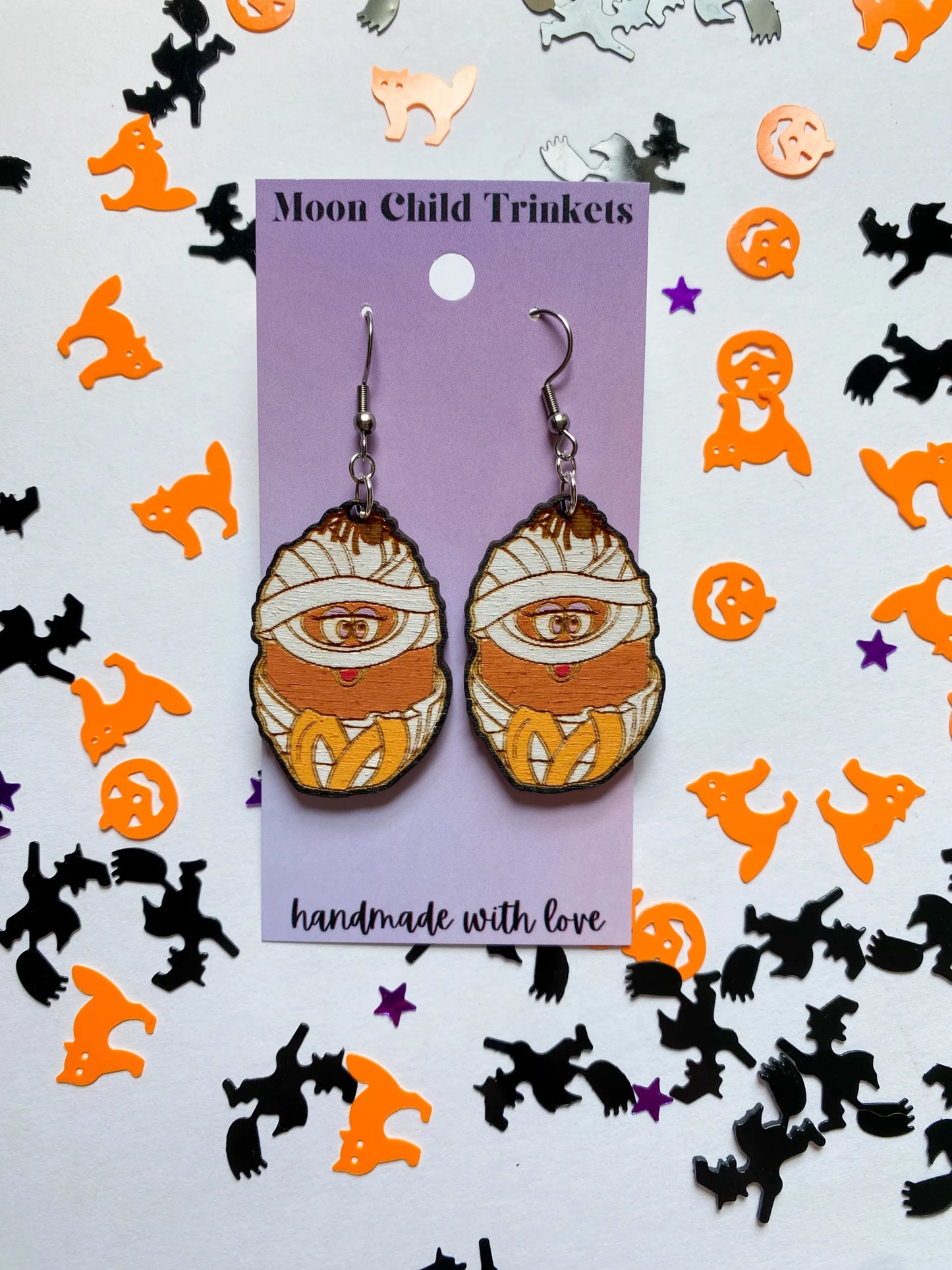 Mummy Chicken Nuggets Hand Painted Wood Dangle Earrings image 2