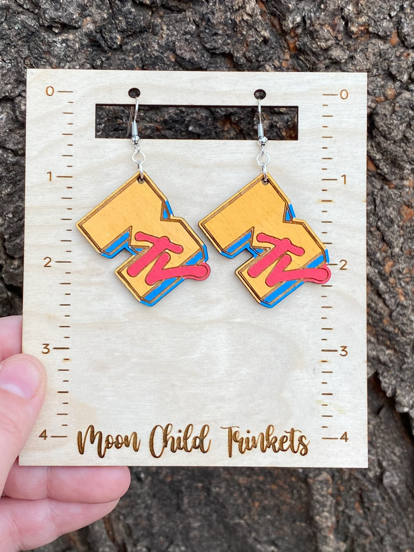 Y2K Nostalgia MTV Inspired Hand Painted Wood Dangle Earrings image 1