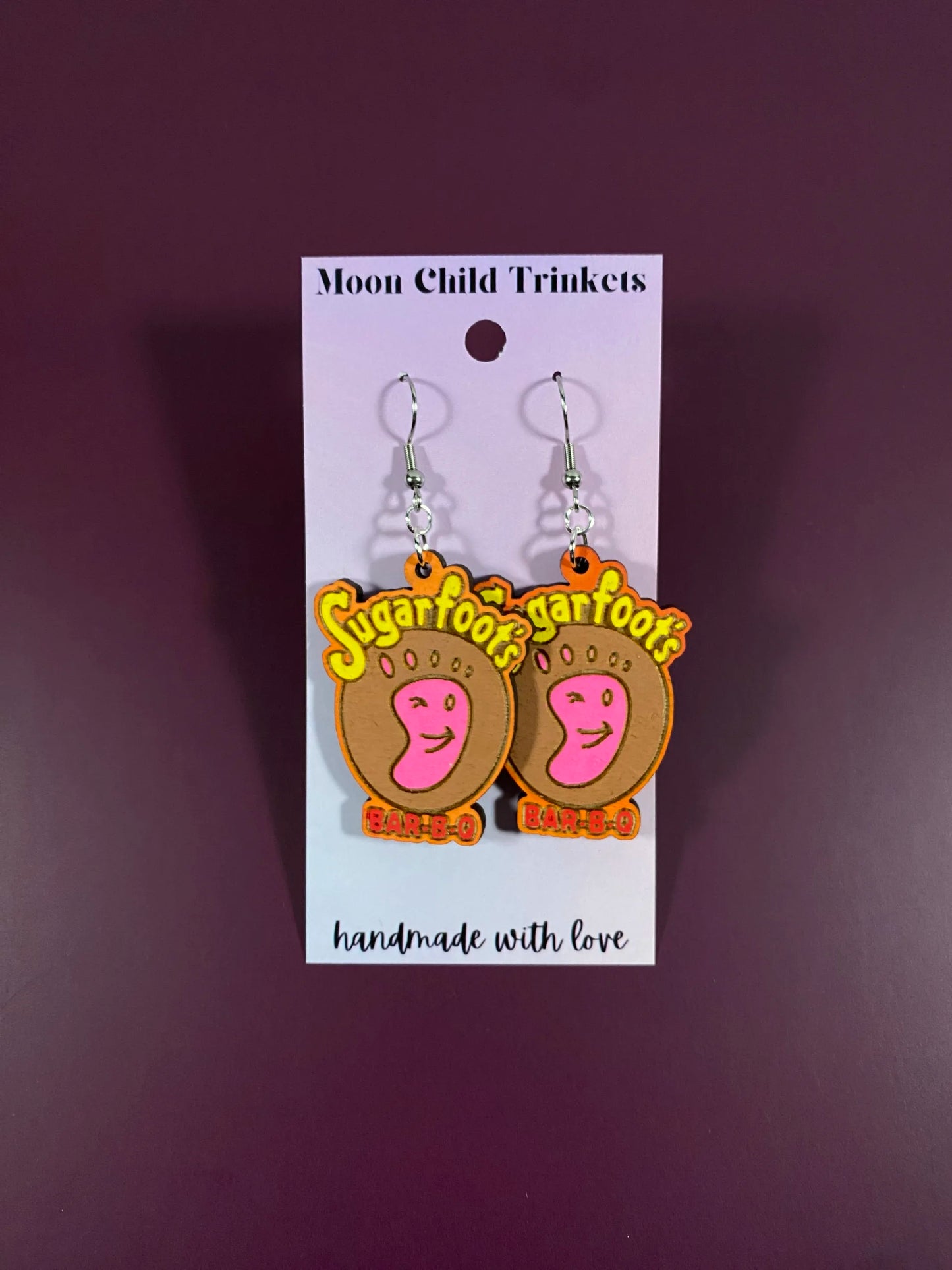 Sugarfoot's BBQ Hand Painted Wood Dangle Earrings image 1