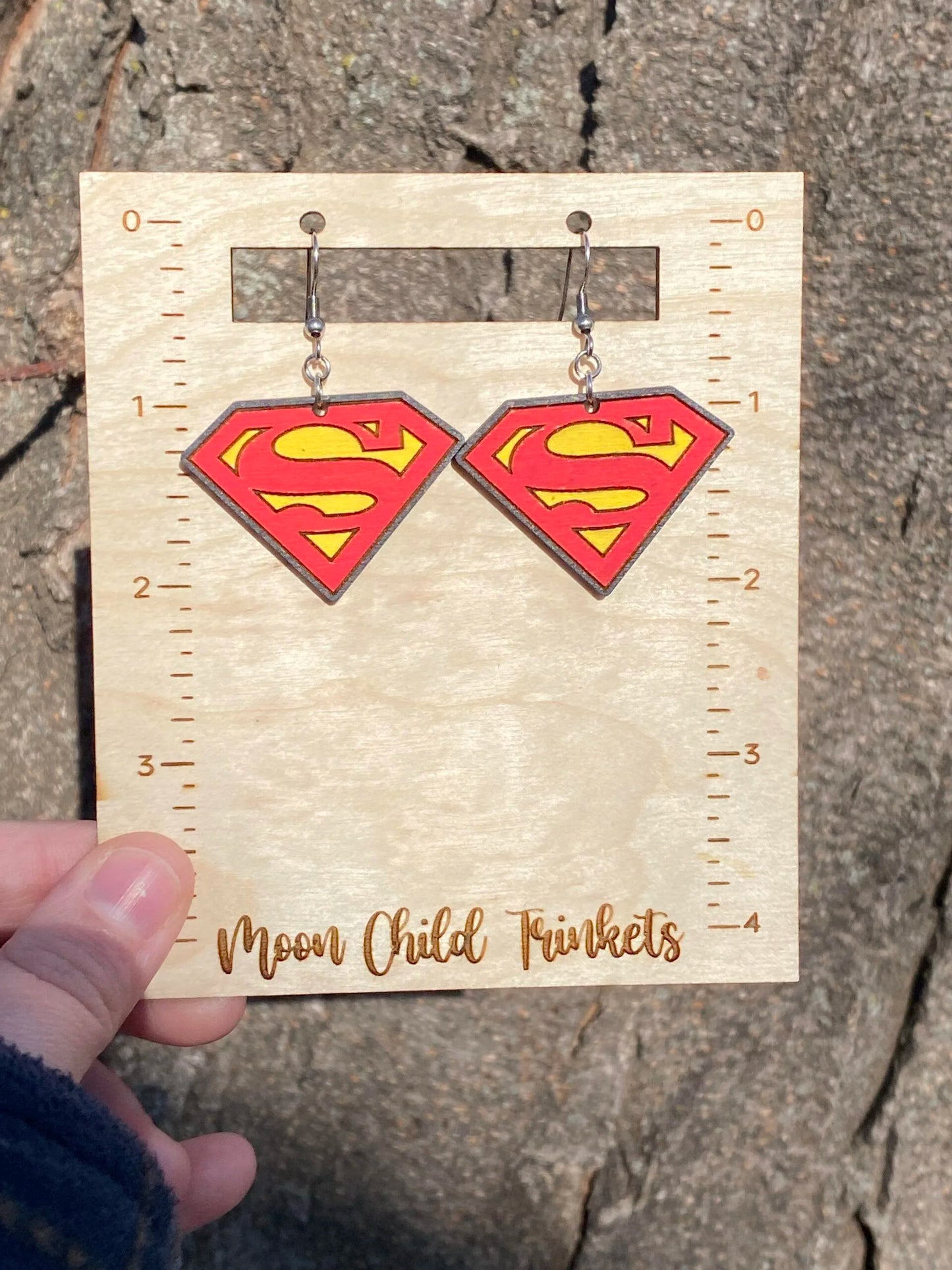 Superman Hand Painted Wood Dangle Earrings image 1