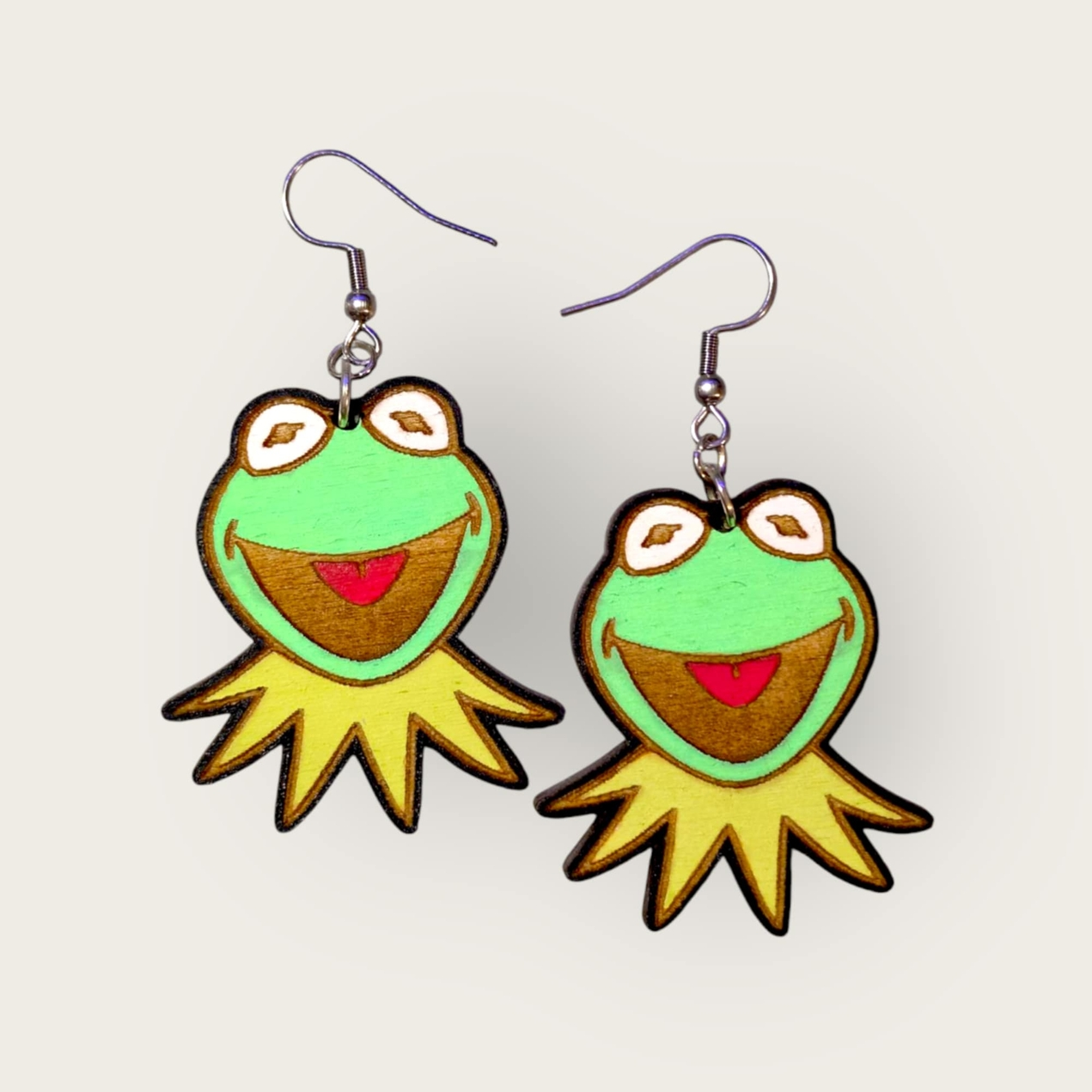 Muppets Kermit the Frog Hand Painted Wood Dangle Earrings