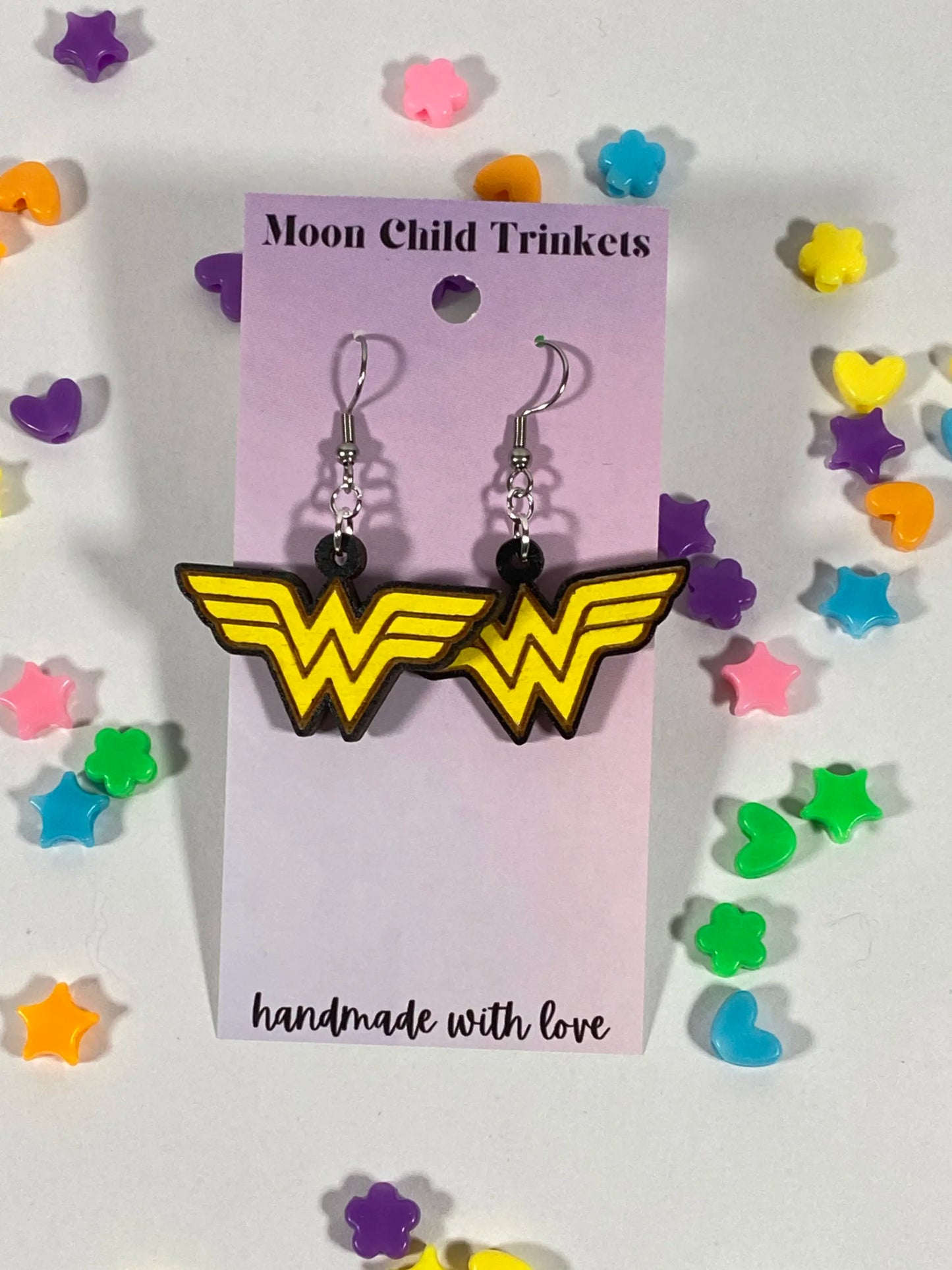 Wonder Woman Hand Painted Wood Dangle Earrings image 0
