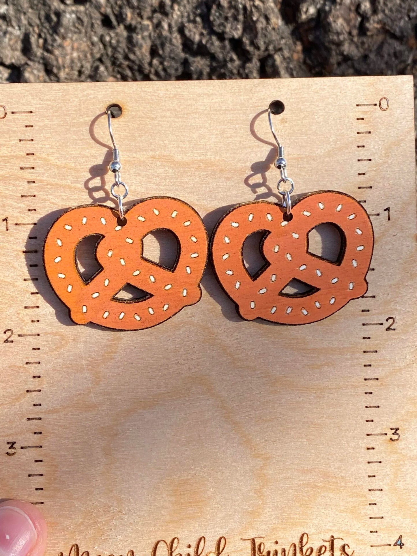 Pretzel Hand Painted Wood Dangle Earrings image 4