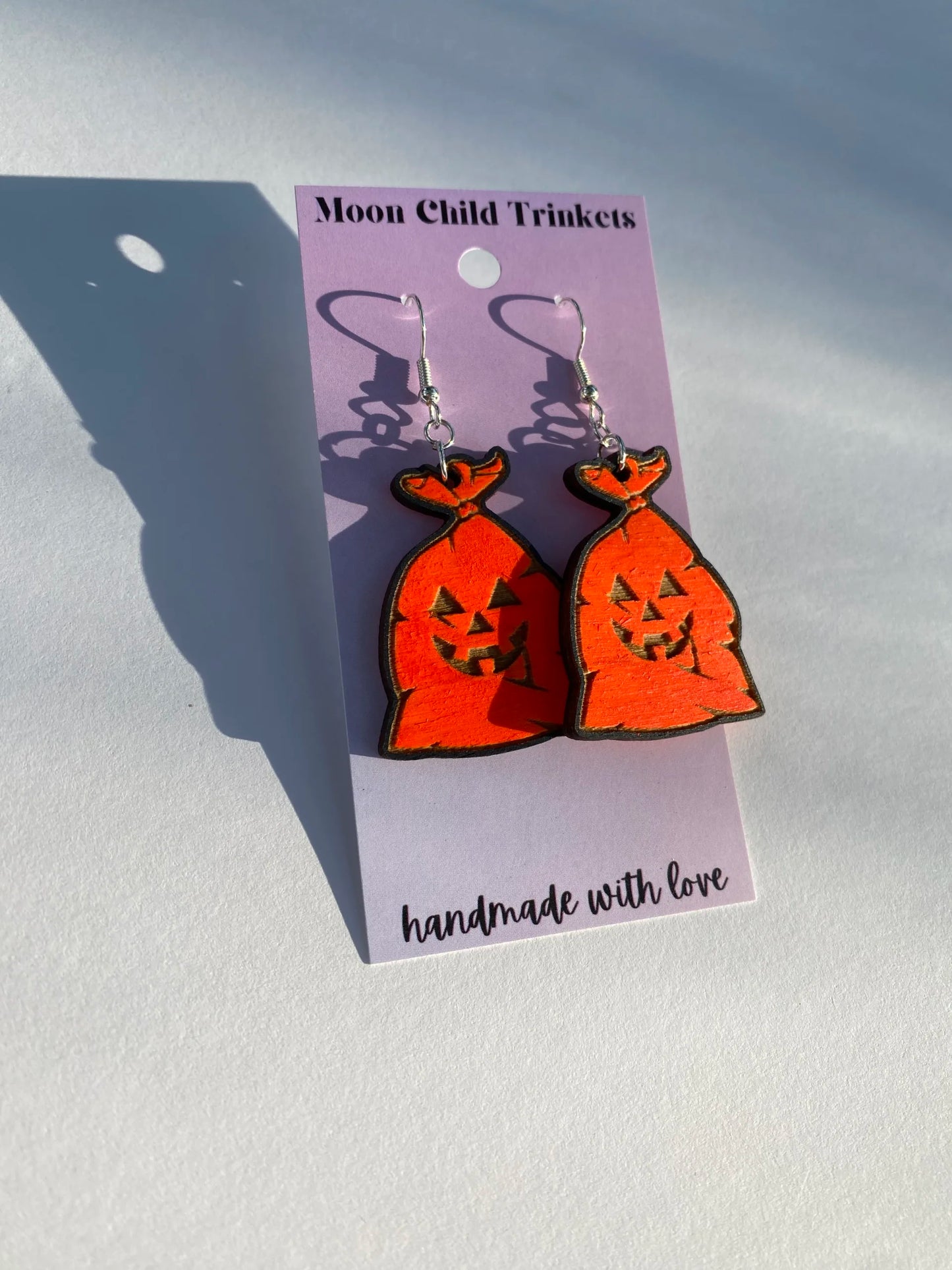 Nostalgic Halloween Pumpkin Lawn Bag Hand Painted Wood Earrings image 1