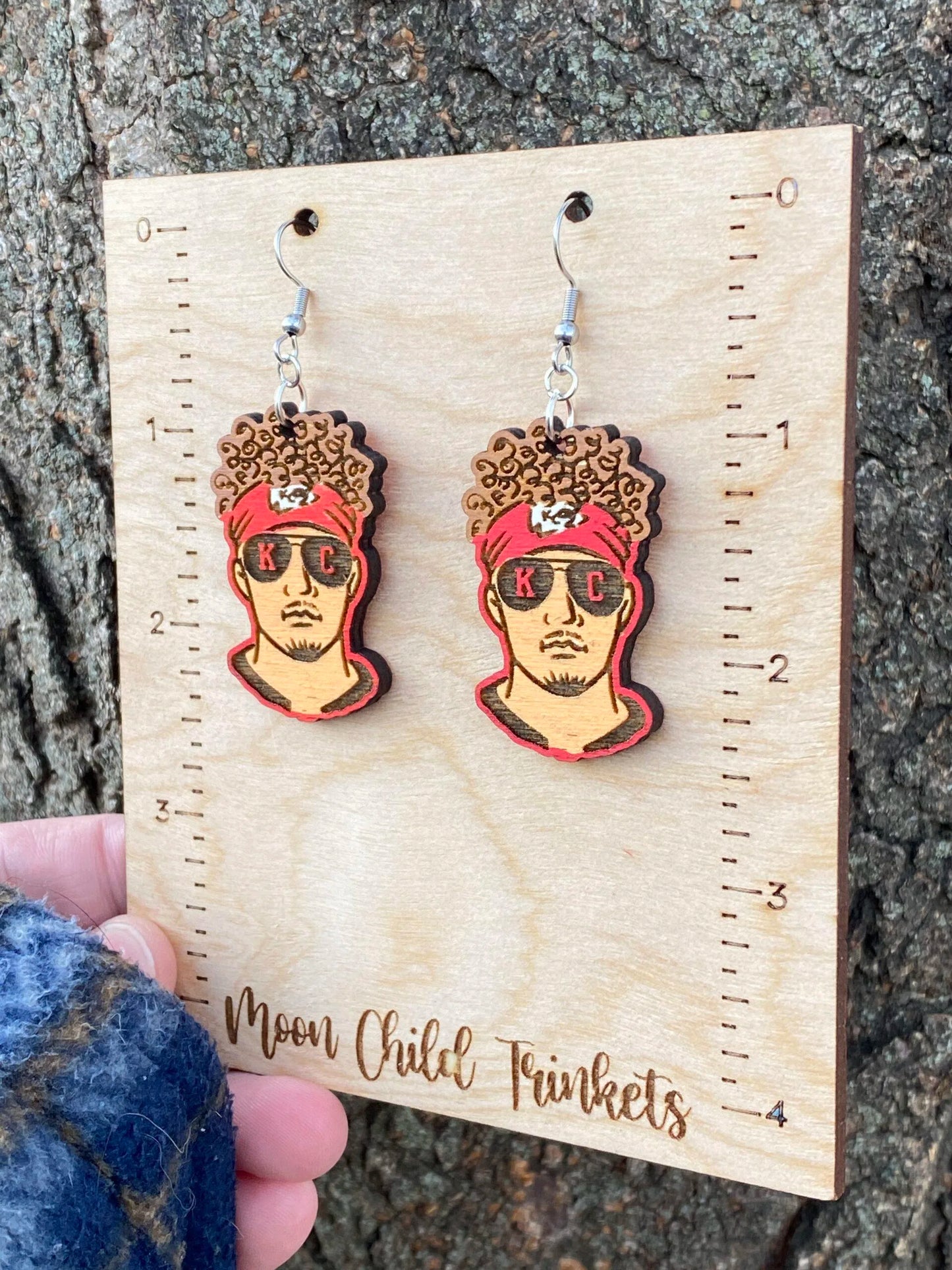 Chiefs Patrick Mahomes Inspired Hand Painted Wood Dangle Earrings image 1