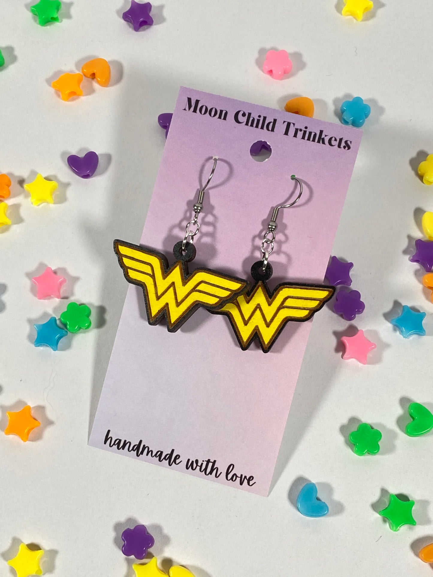 Wonder Woman Hand Painted Wood Dangle Earrings image 1