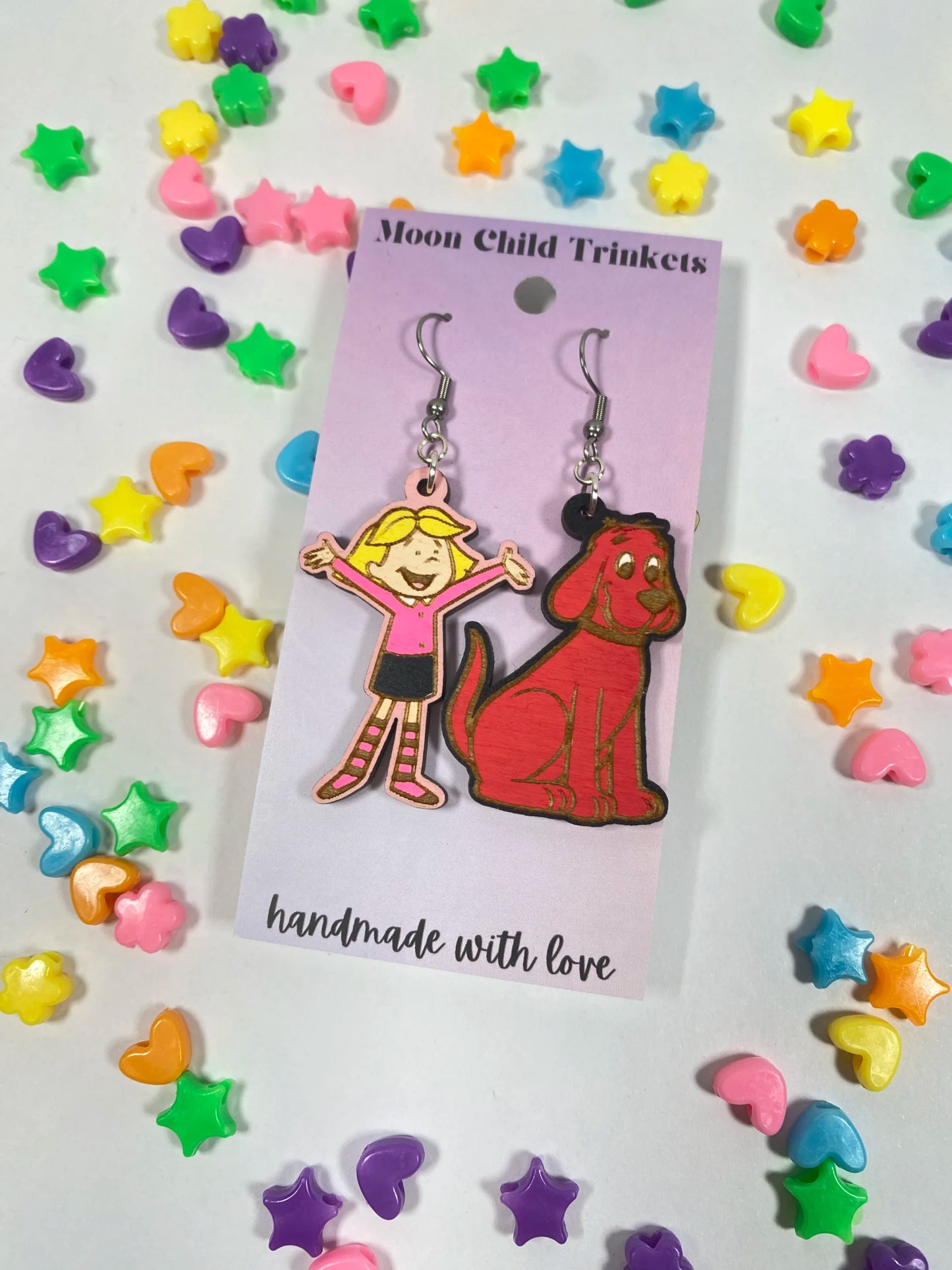 Emily Elizabeth and Clifford PBS Inspired Hand Painted Wood Earrings image 0