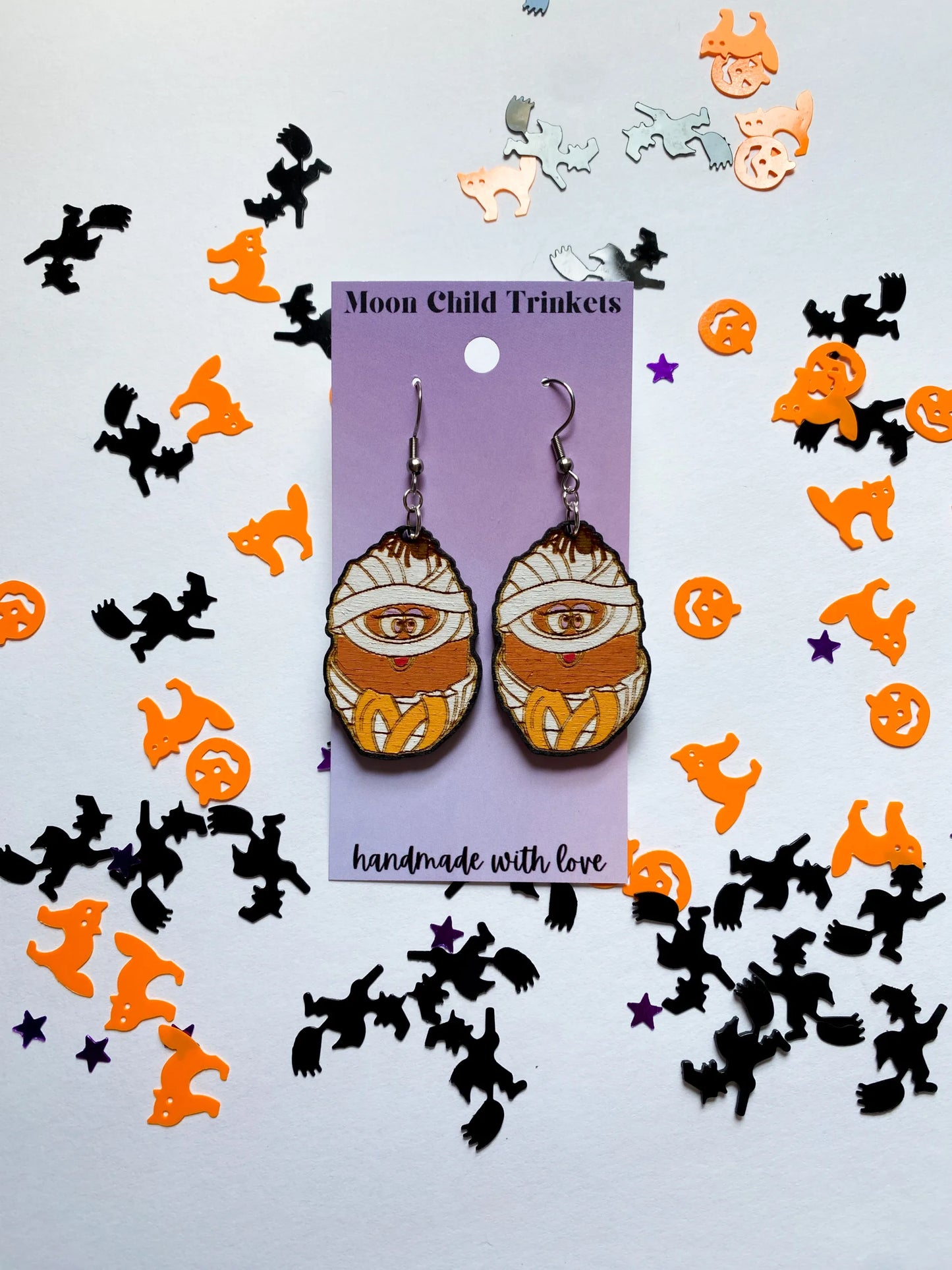 Mummy Chicken Nuggets Hand Painted Wood Dangle Earrings image 1