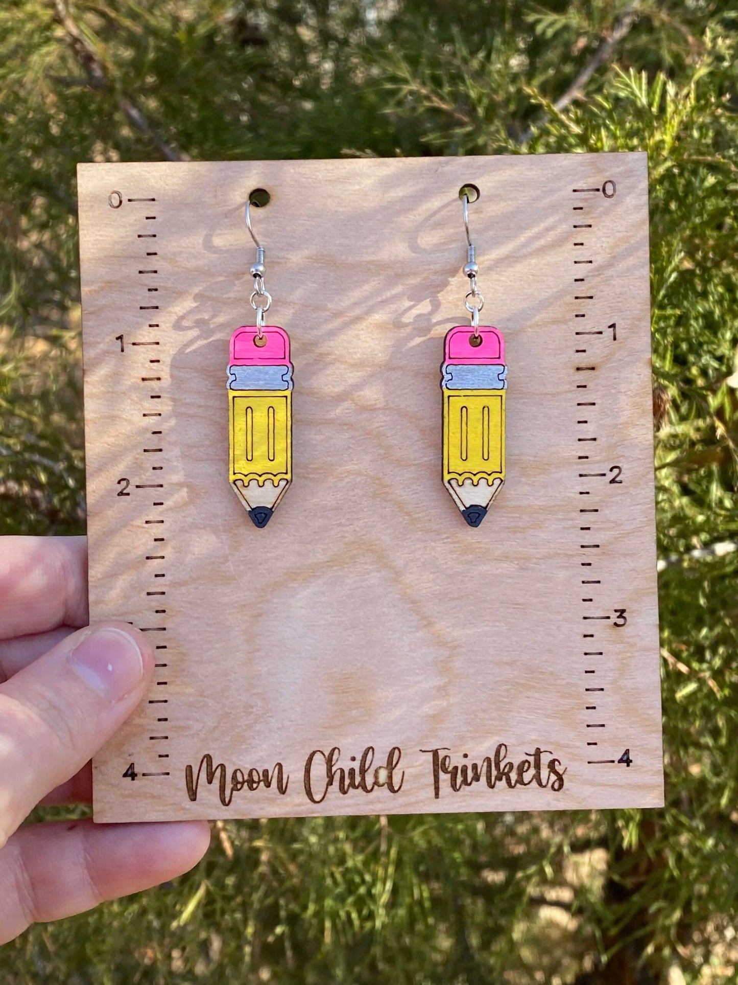 No 2 Pencil Hand Painted Wood Dangle Earrings image 1