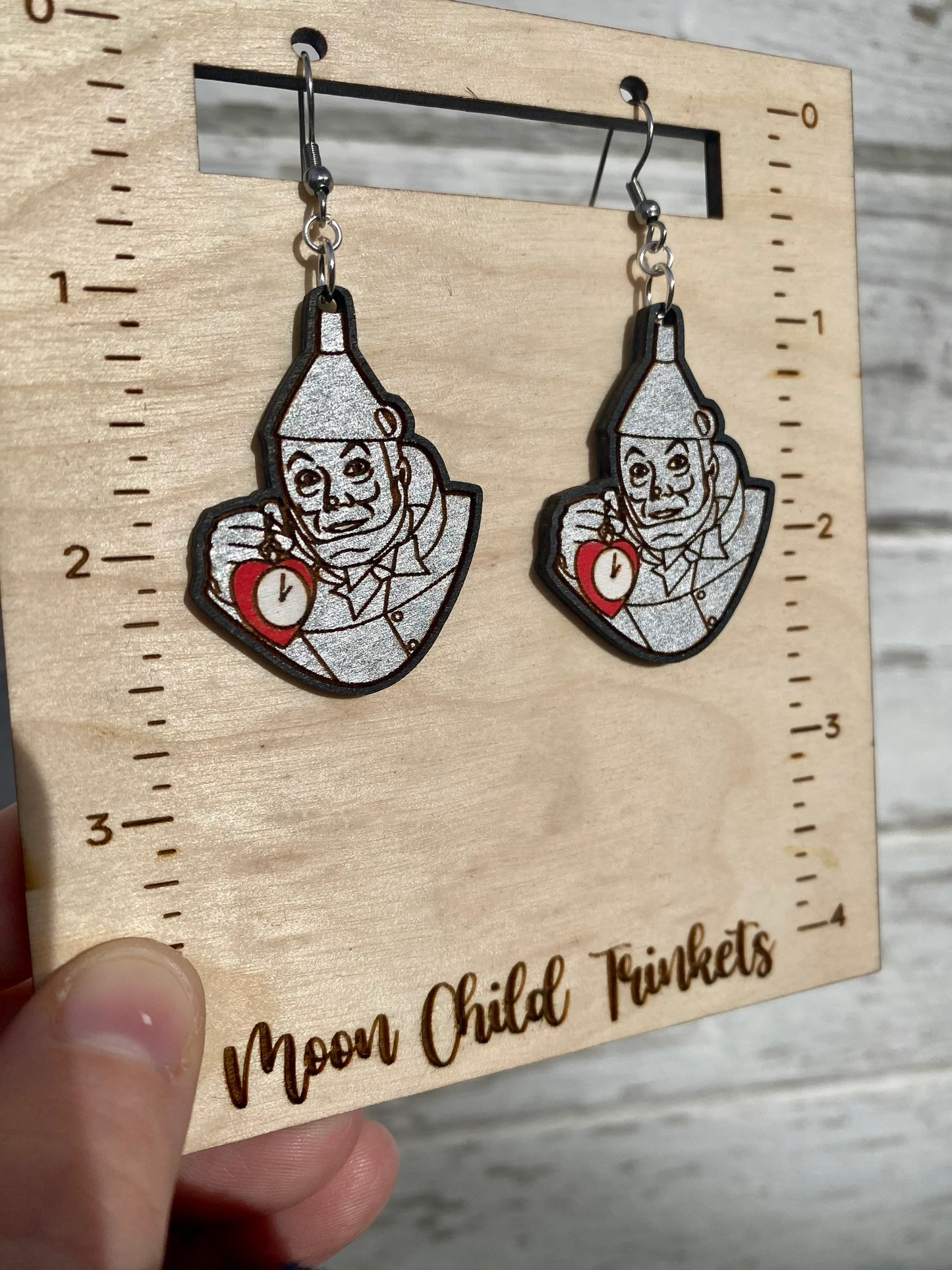 Wizard of Oz Inspired Tin Man Hand Painted Wood Dangle Earrings image 3