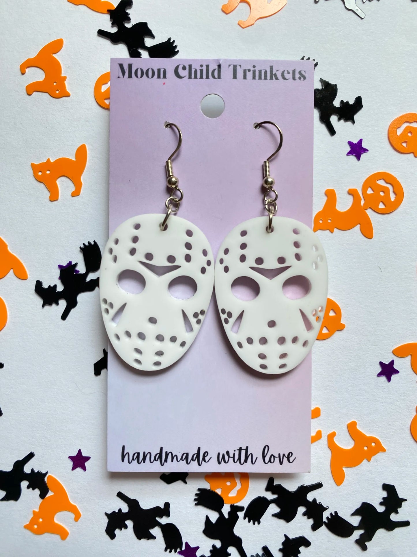 Jason Hockey Mask Horror Acrylic Dangle Earrings image 0