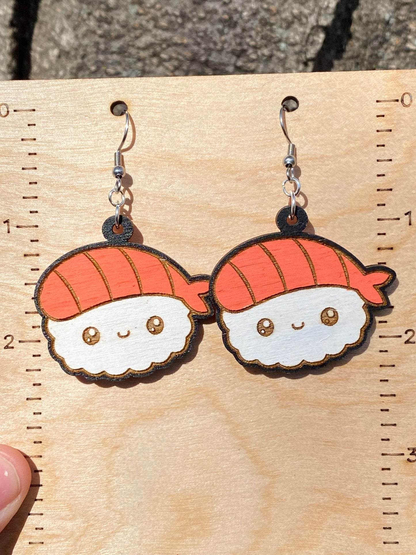 Sushi Nigiri Kawaii Hand Painted Wood Earrings image 0