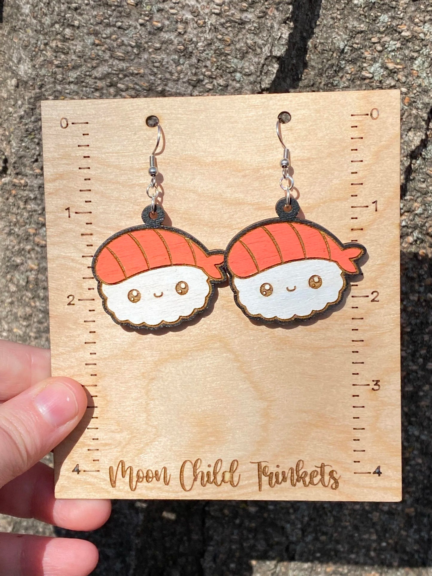 Sushi Nigiri Kawaii Hand Painted Wood Earrings image 1