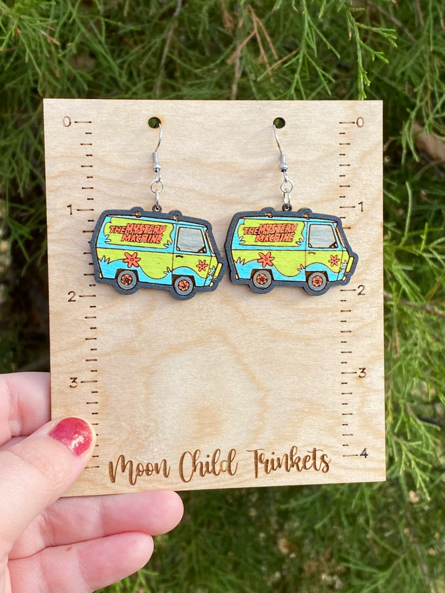 Scooby Doo Mystery Machine Painted Wood Dangle Earrings image 0