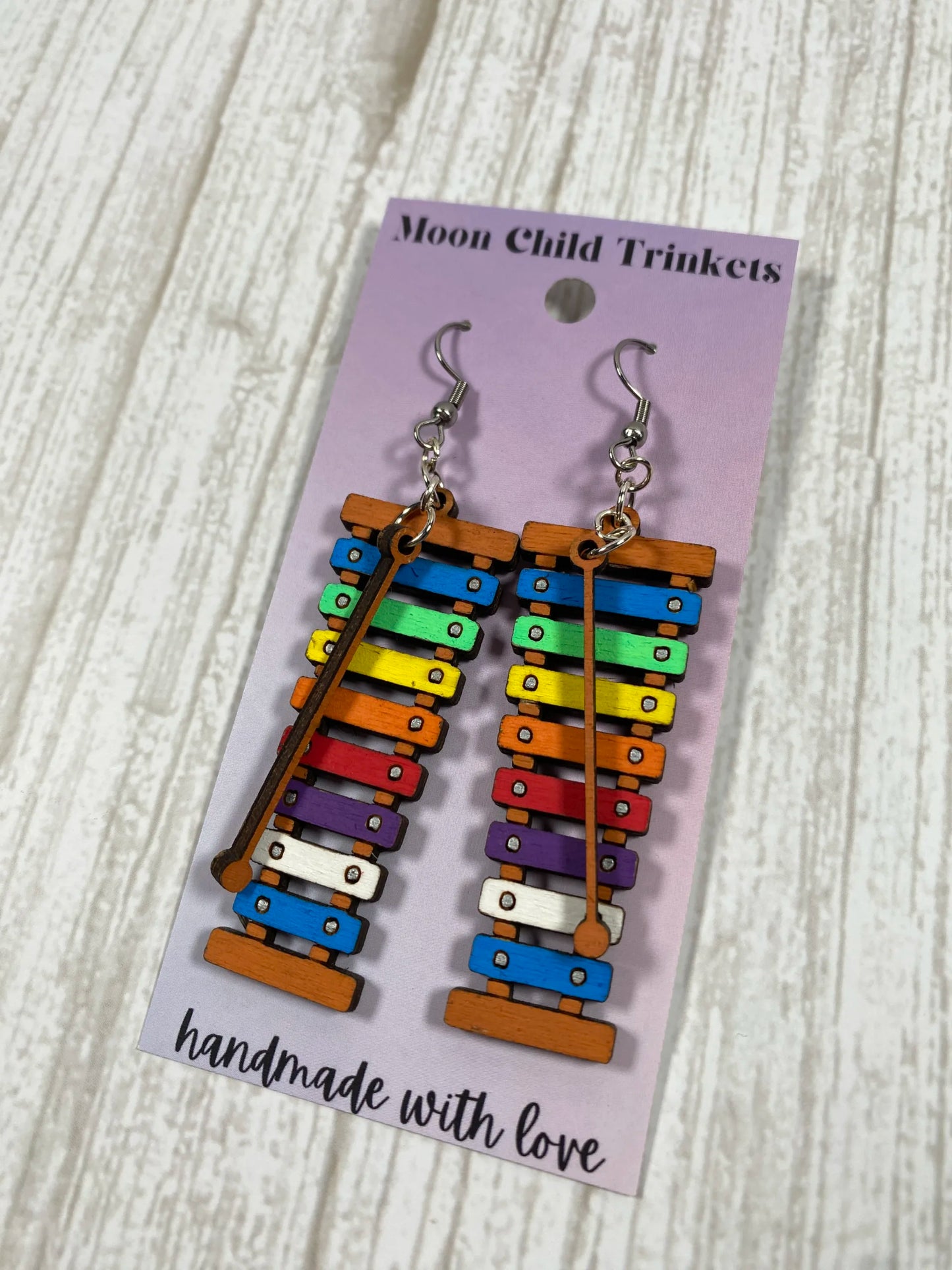 Xylophone Hand Painted Wood Dangle Earrings image 1