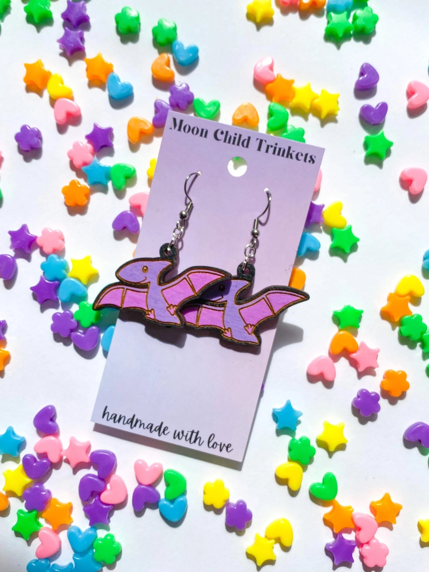 Pterodactyl Hand Painted Wood Dangle Earrings image 0