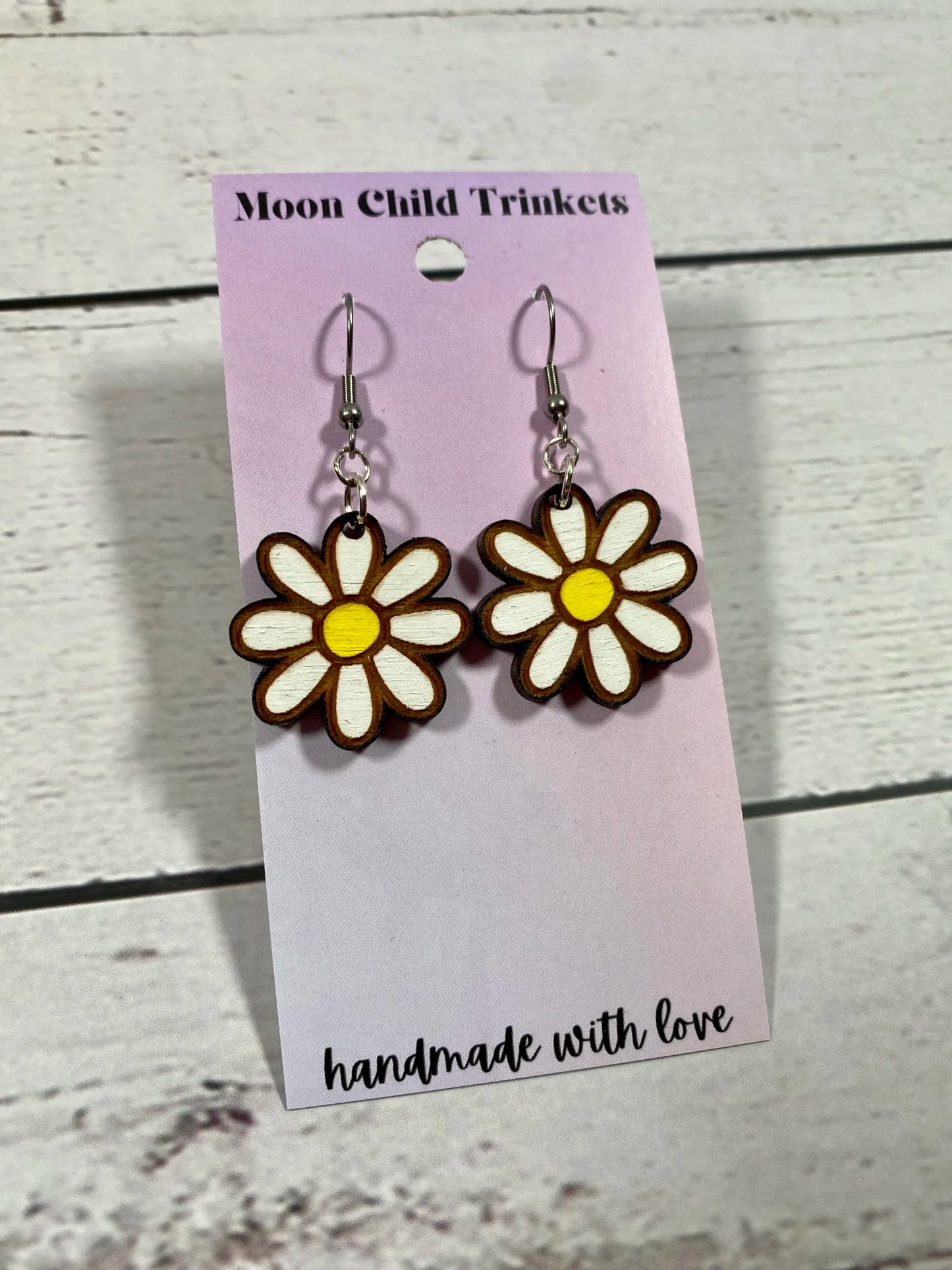 Daisy Hand Painted Wood Dangle Earrings image 1