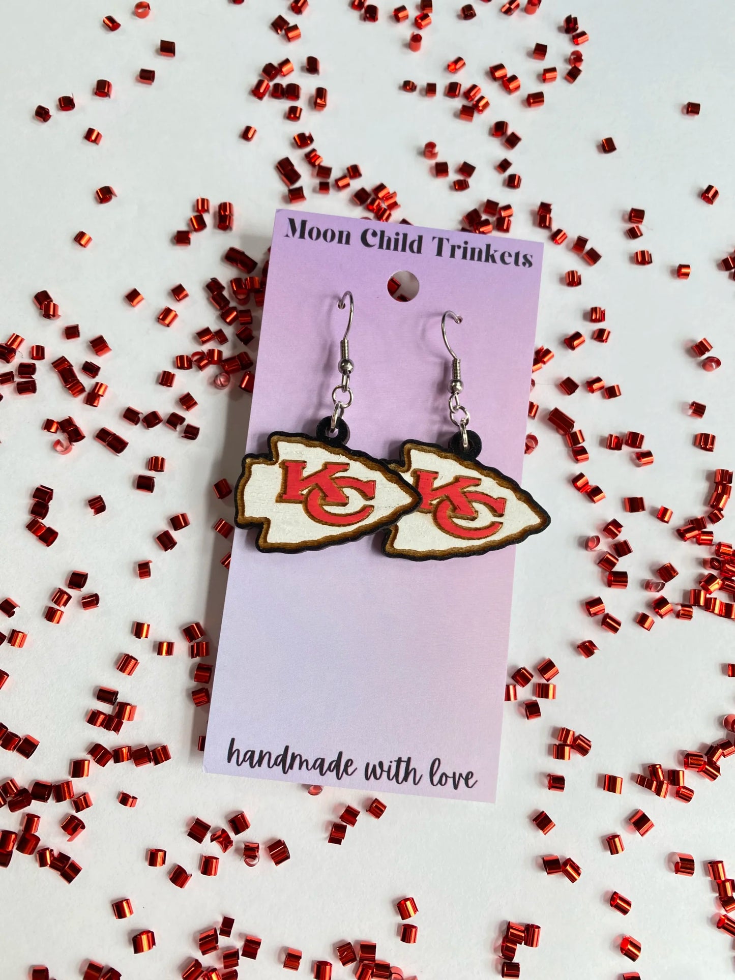 Kansas City Chiefs Hand Painted Wood Dangle Earrings image 1