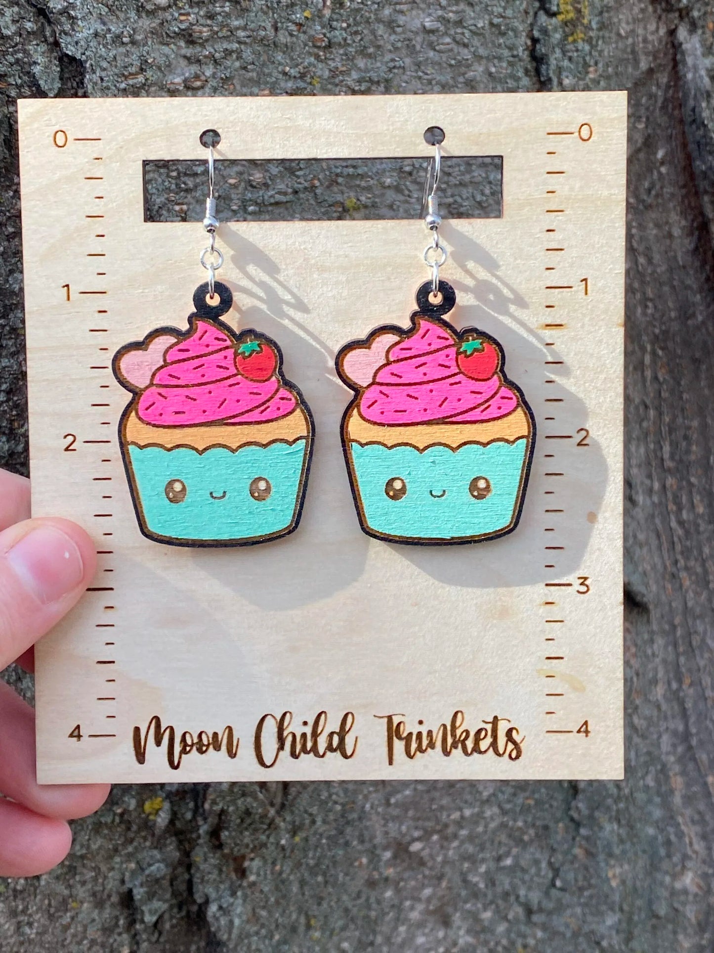 Cupcake Kawaii Hand Painted Wood Earrings image 2