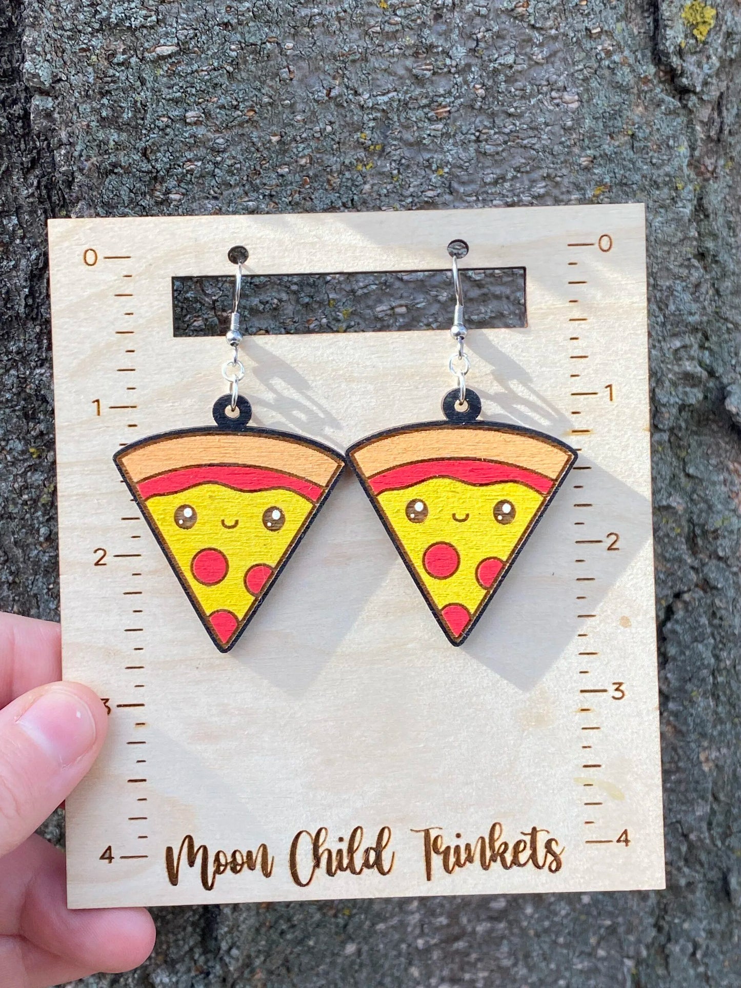 Pizza Kawaii Hand Painted Wood Dangle Earrings image 0