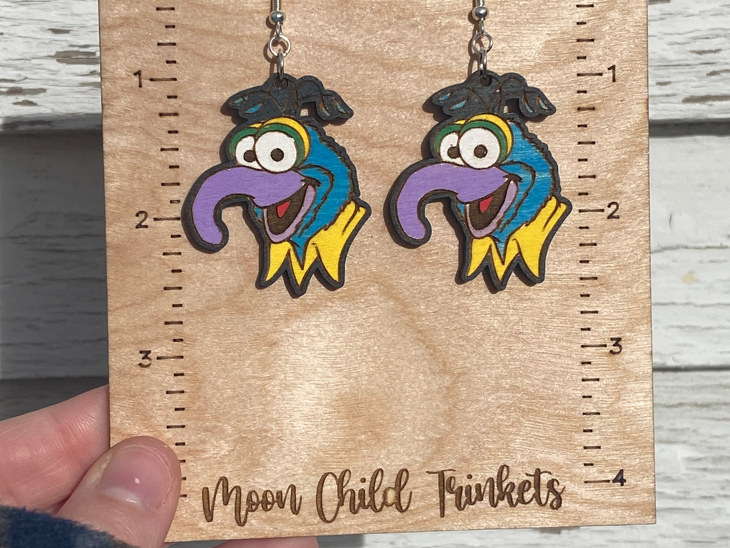 Muppets Gonzo Hand Painted Wood Dangle Earrings