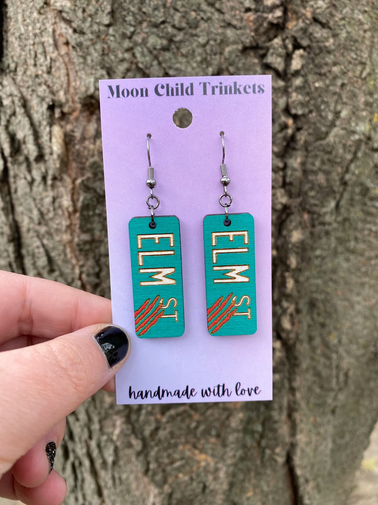 Elm Street Horror Movie Hand Painted Wood Dangle Earrings image 0
