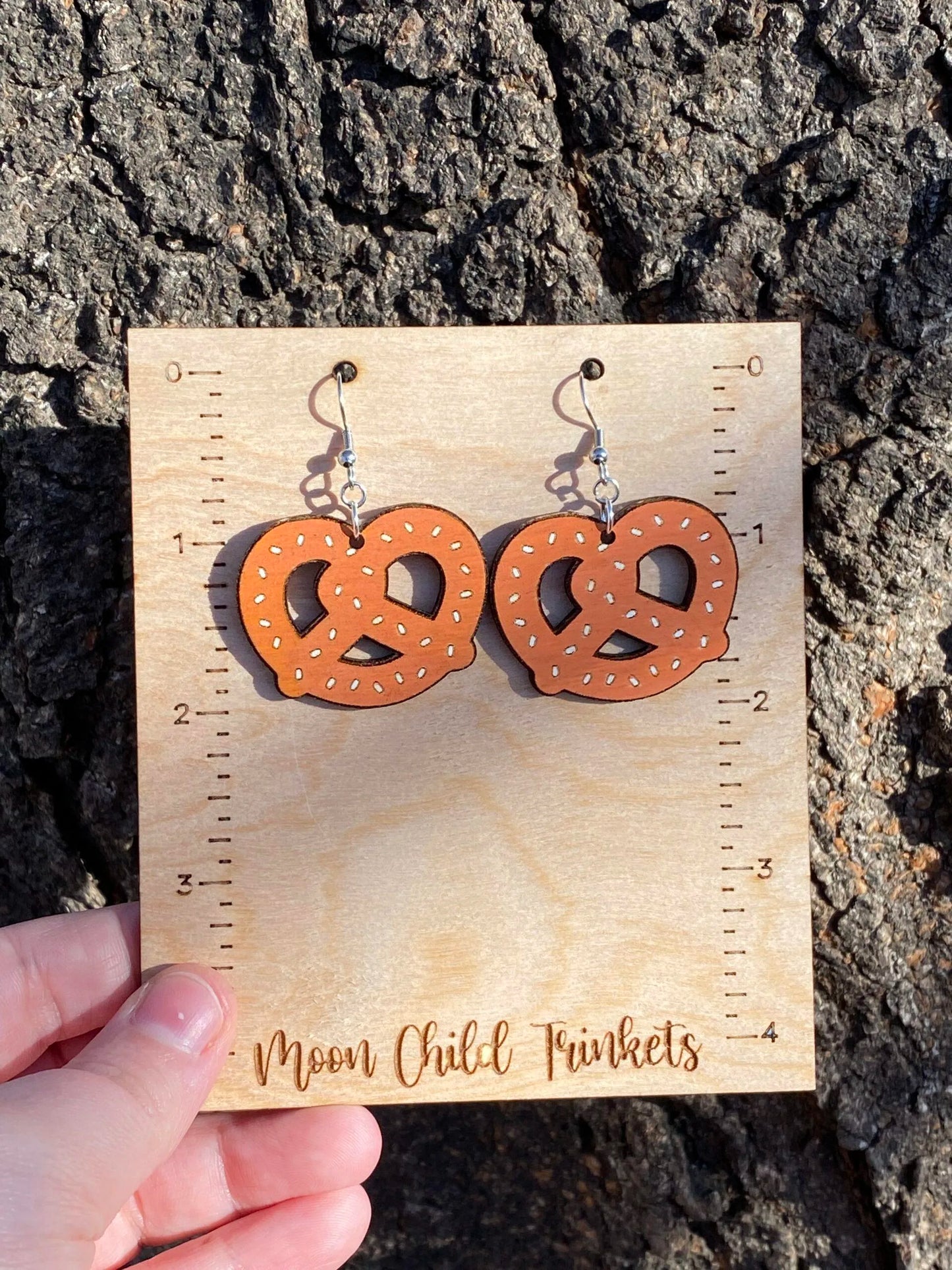 Pretzel Hand Painted Wood Dangle Earrings image 3