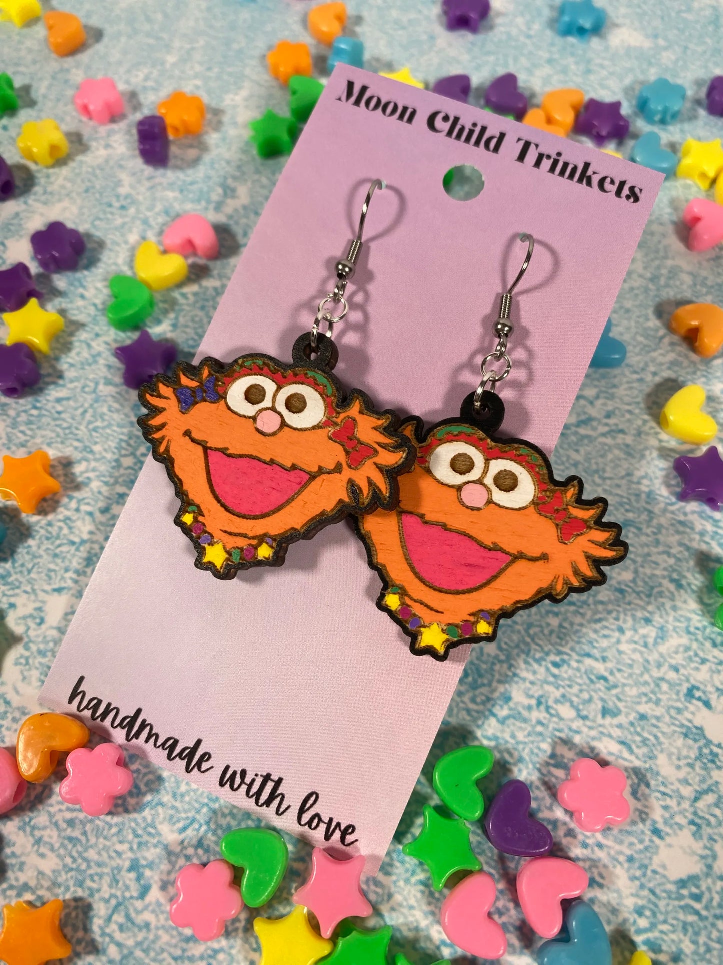 Zoë Hand Painted Wood Dangle Earrings - Sesame Street Collection image 1