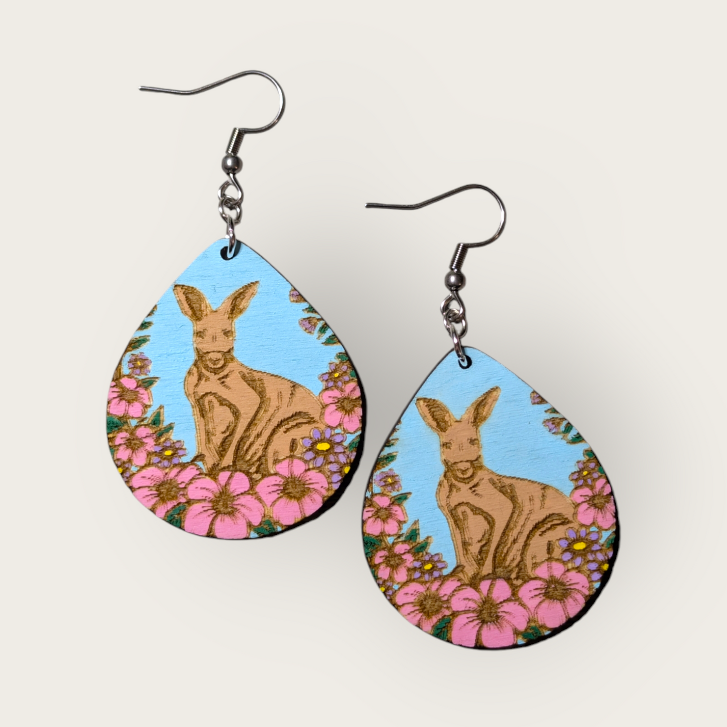 Kangaroo Hand Painted Dangle Earrings