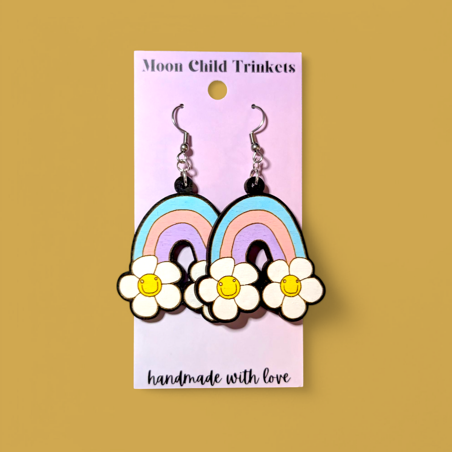 Pastel Happy Vibes Hand Painted Wood Dangle Earrings