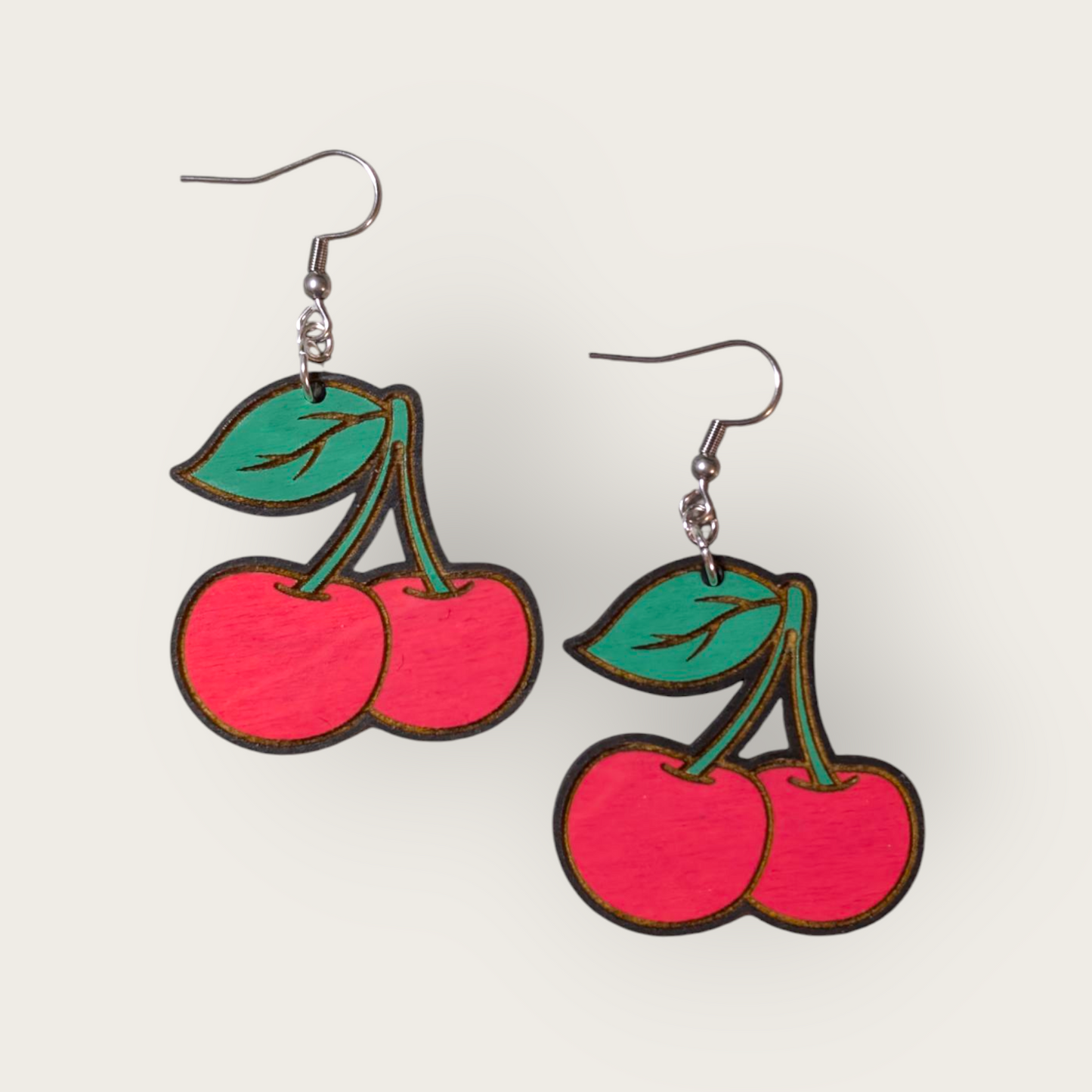 Cherry Hand Painted Wood Dangle Earrings