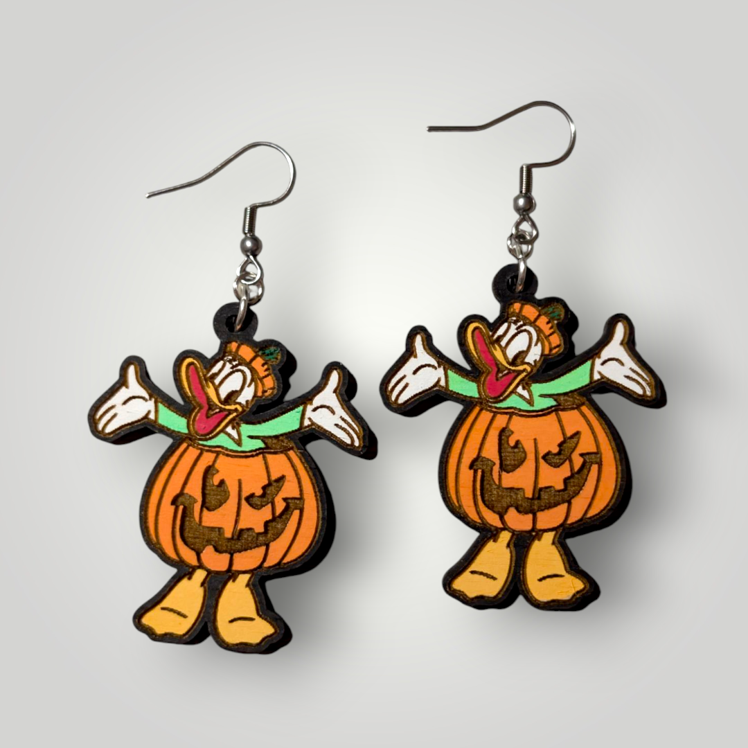 Donald Duck Halloween Hand Painted Wood Dangle Earrings