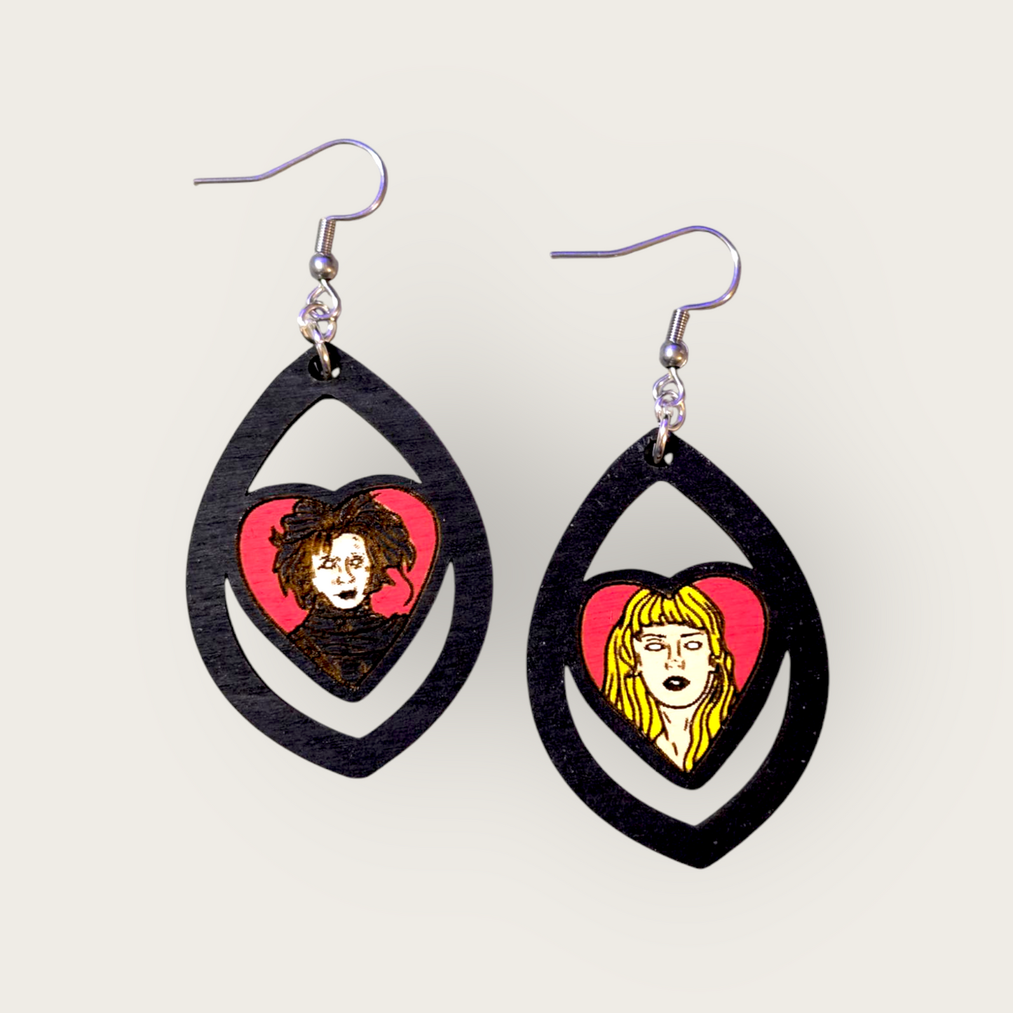 Edward Scissorhands Hand Painted Wood Dangle Earrings