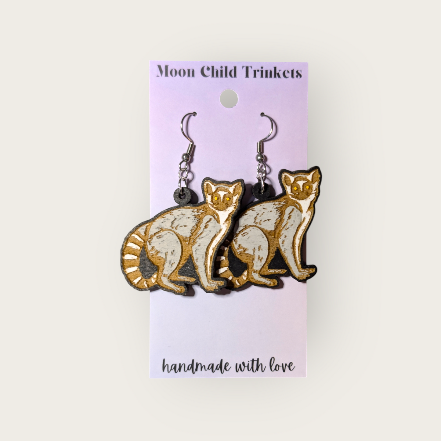 Lemur Hand Painted Dangle Earrings