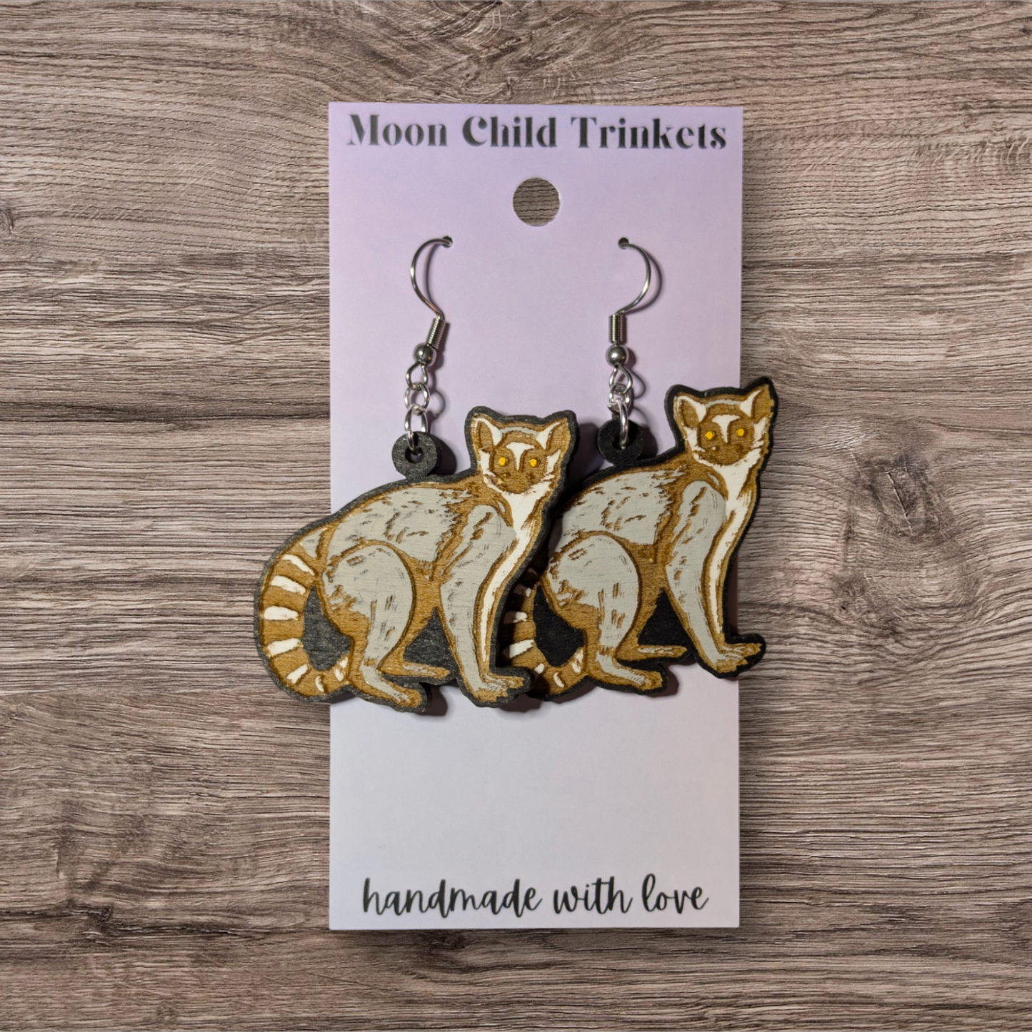 Lemur Hand Painted Dangle Earrings