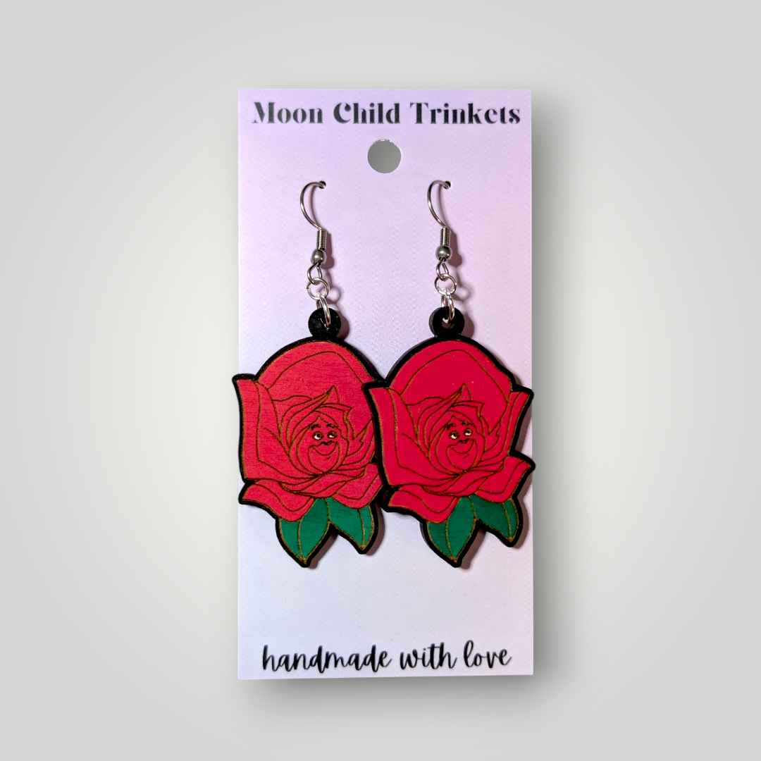 Red Rose Alice in Wonderland Hand Painted Earrings