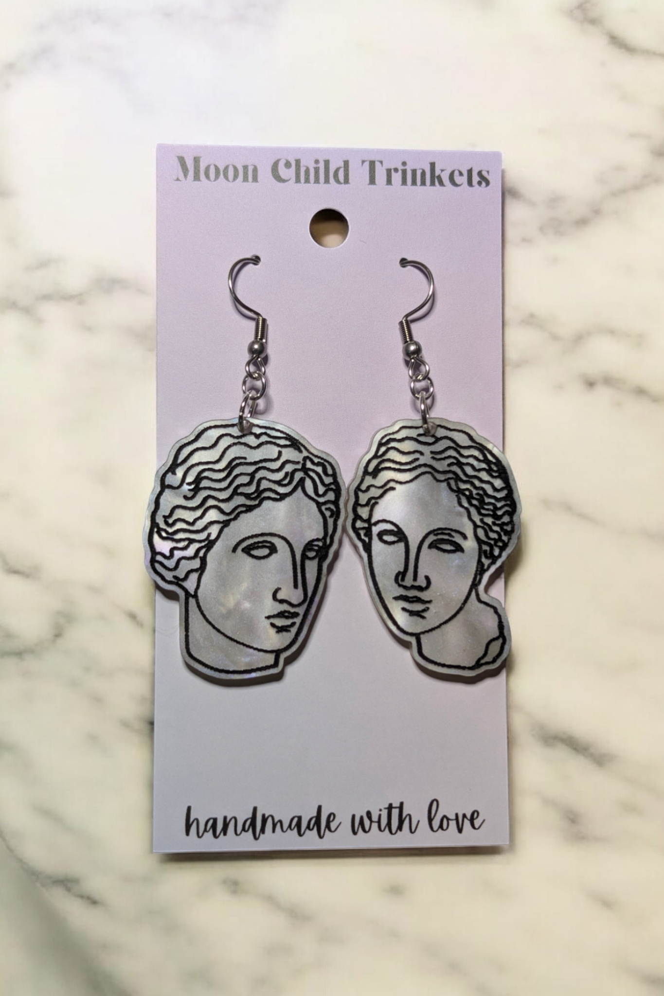 Ancient Greek Statue Hand Painted Dangle Earrings