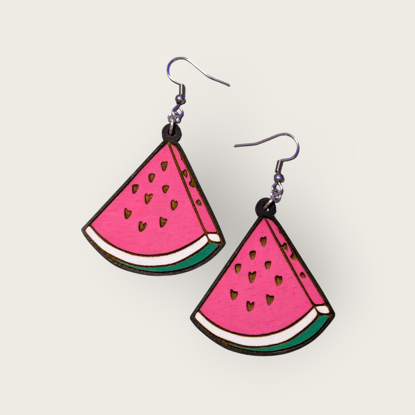 Watermelon Fruit Hand Painted Wood Dangle Earrings