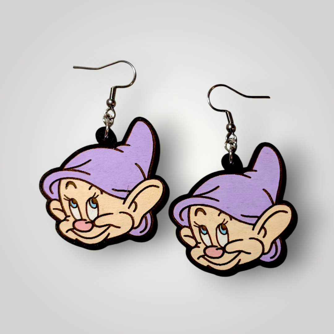 Dopey Dwarf Snow White Hand Painted Wood Earrings
