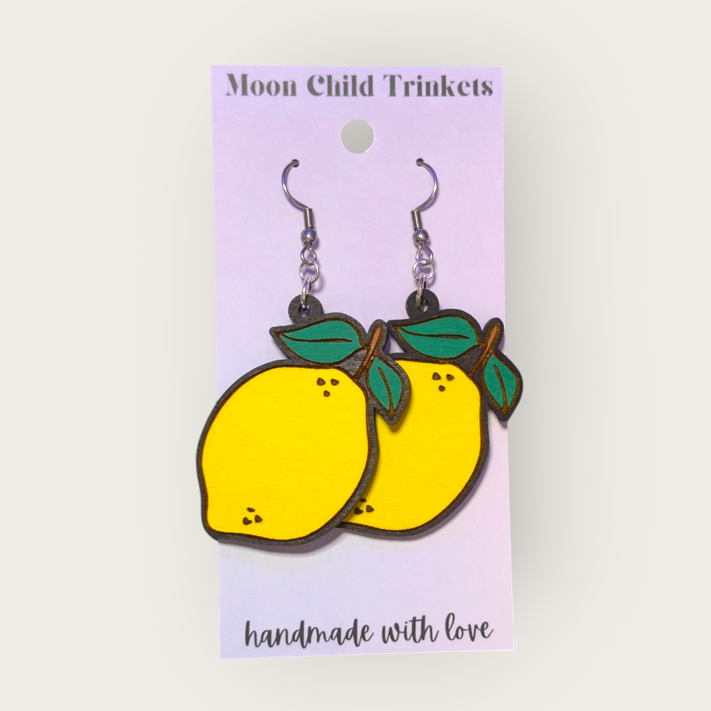 Lemon Fruit Hand Painted Wood Dangle Earrings