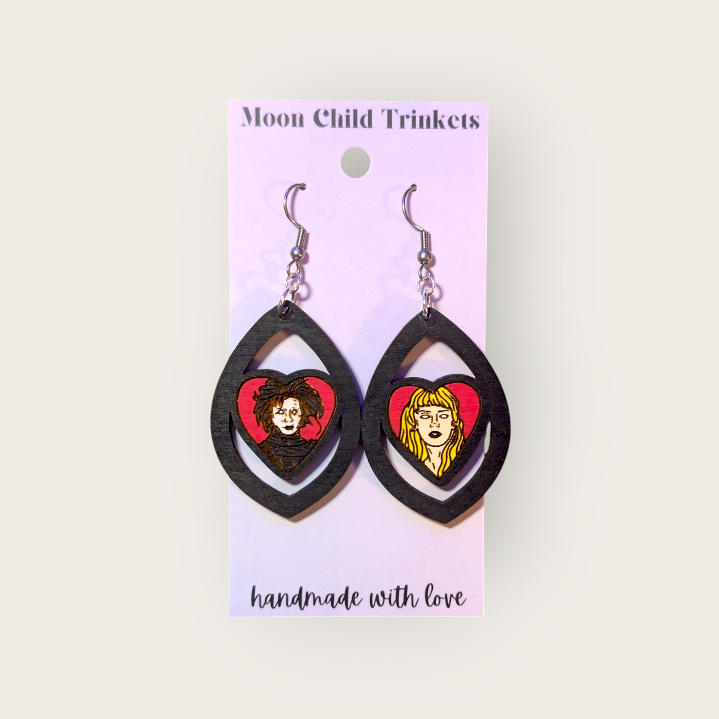 Edward Scissorhands Hand Painted Wood Dangle Earrings