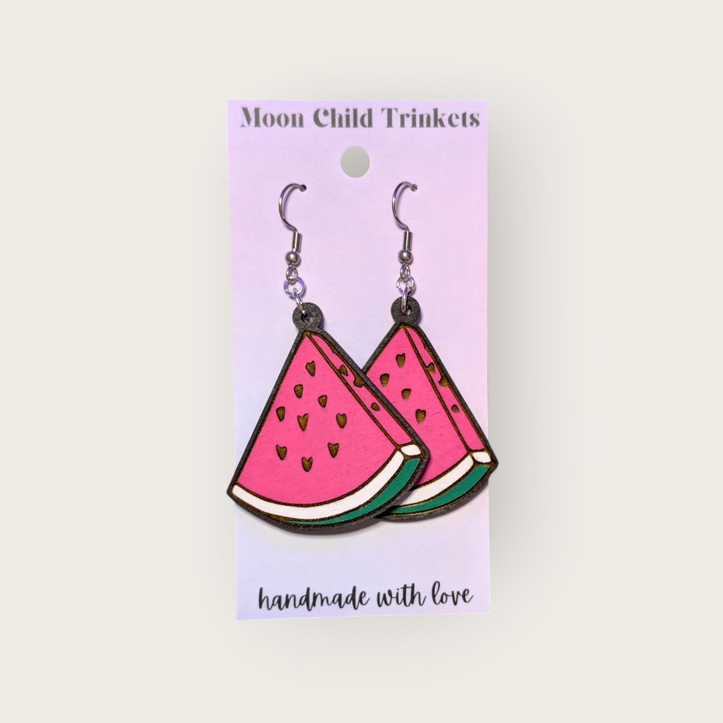Watermelon Fruit Hand Painted Wood Dangle Earrings