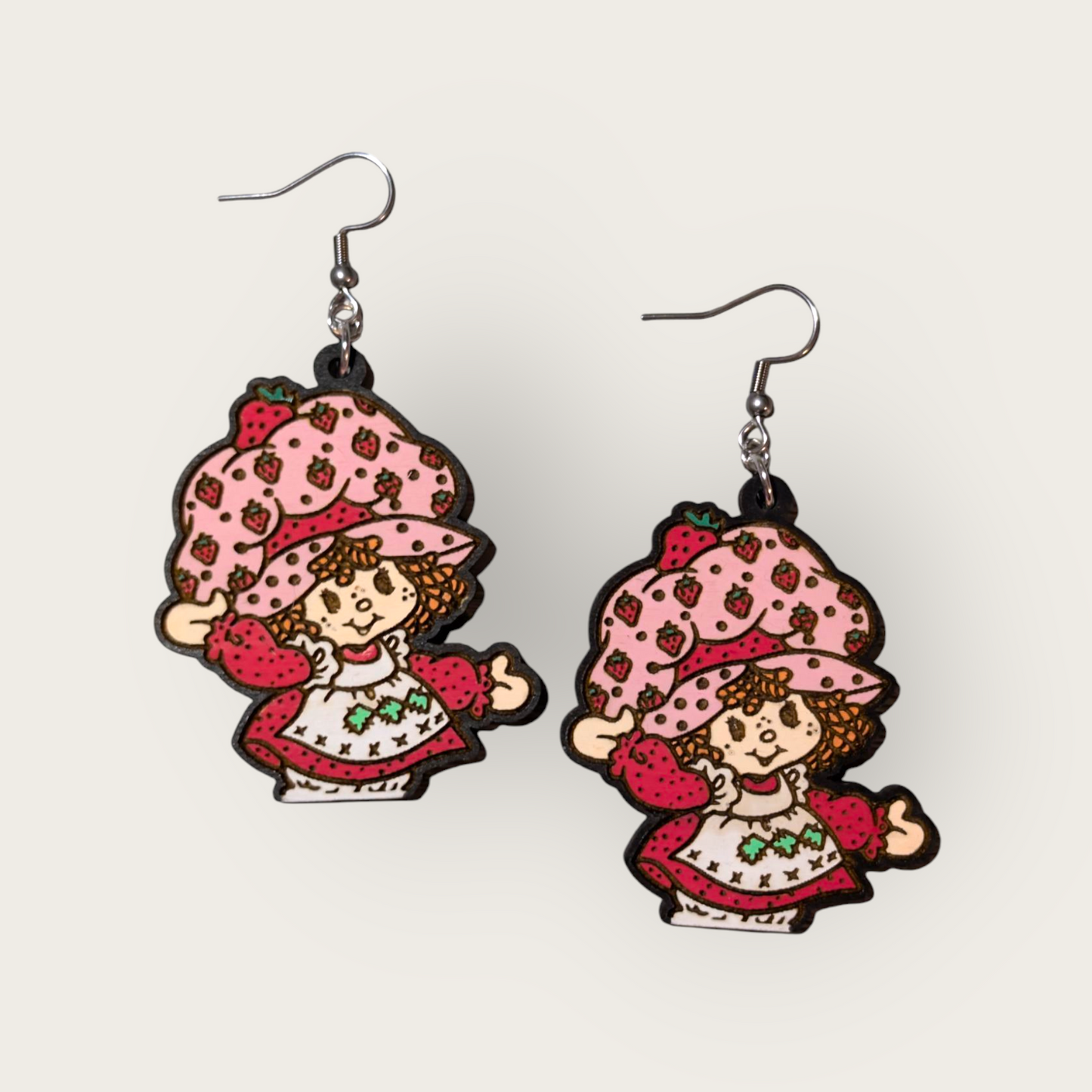 Retro Strawberry Shortcake Hand Painted Wood Dangle Earrings