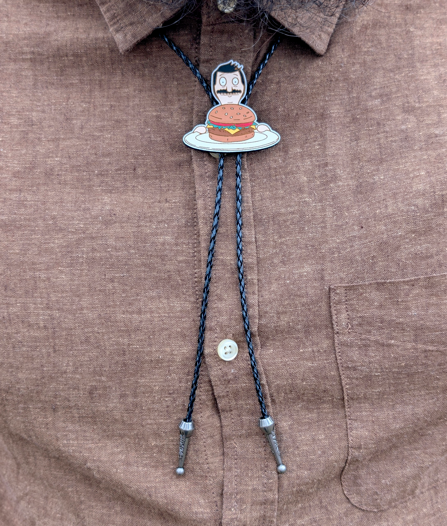 Bob's Burger Bolo Tie - Hand Painted Wood Bolo