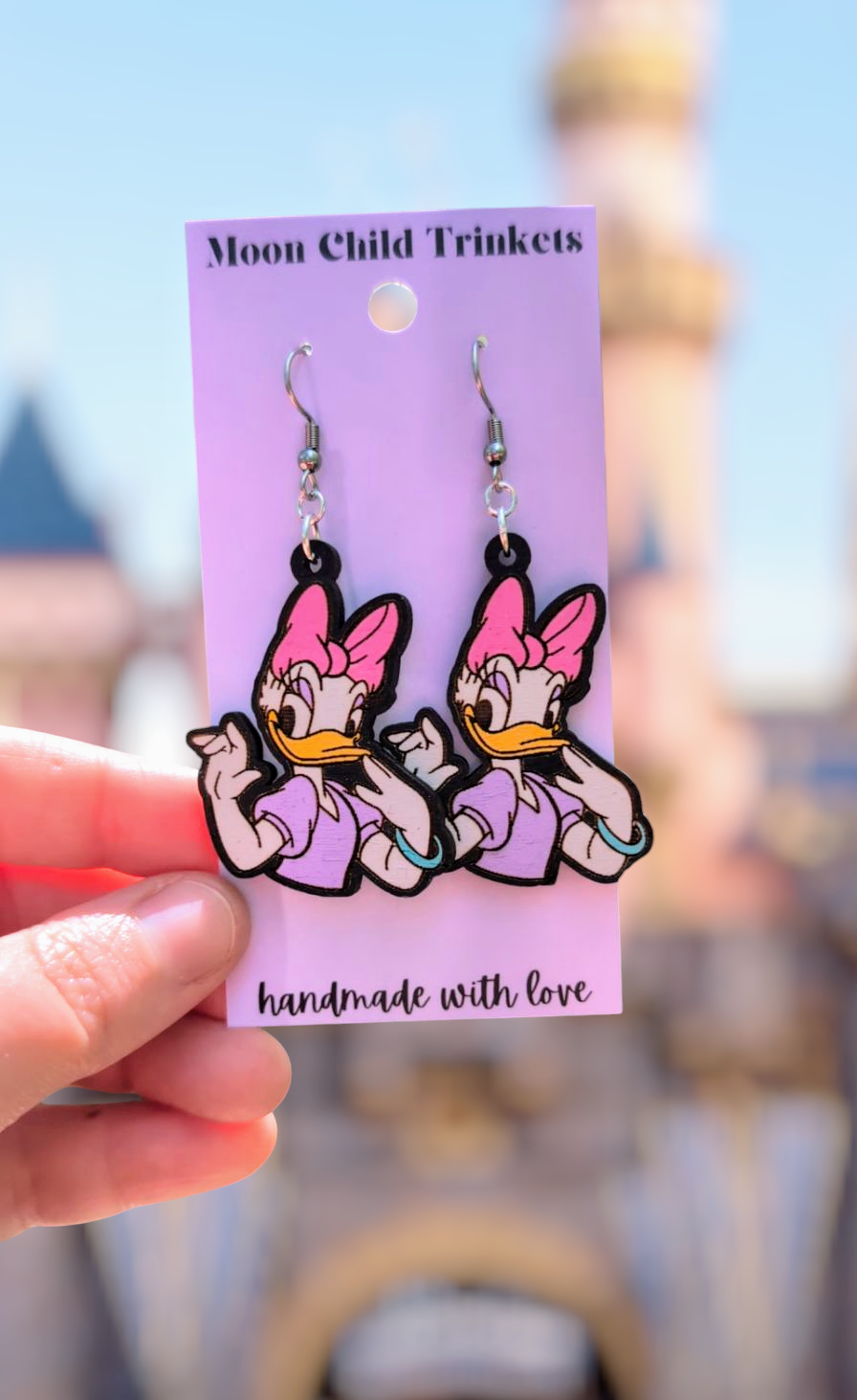 Daisy Duck Hand Painted Wood Earrings